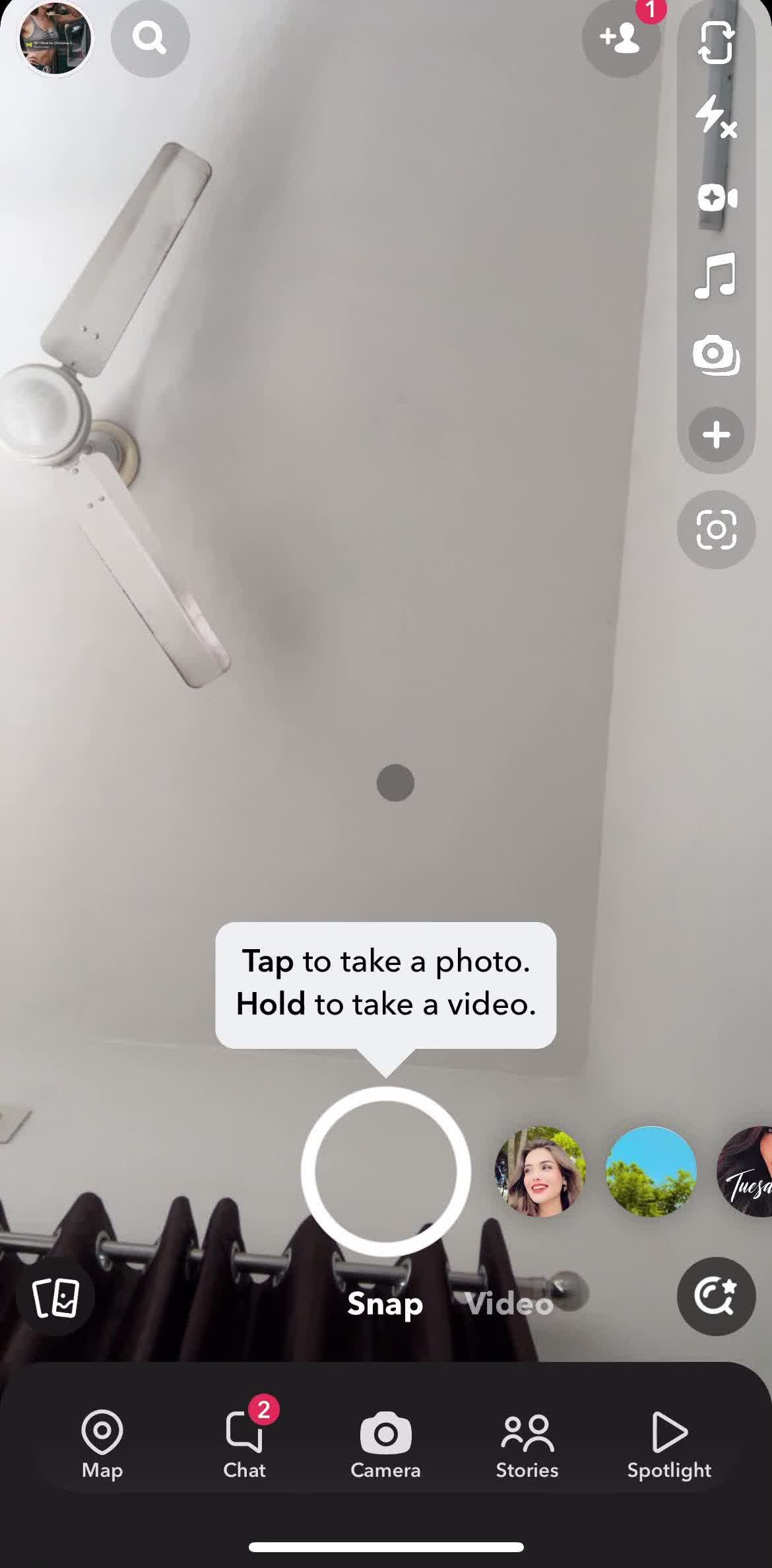Snapchat Home screen in the General Browsing flow
