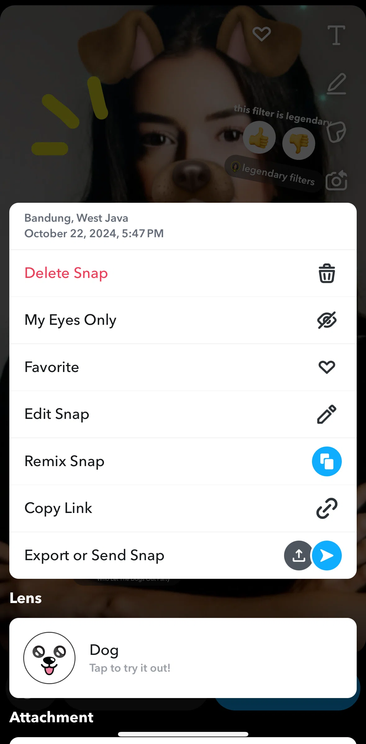 Snapchat Screen screen in the Moving a snap to My Eyes Only flow