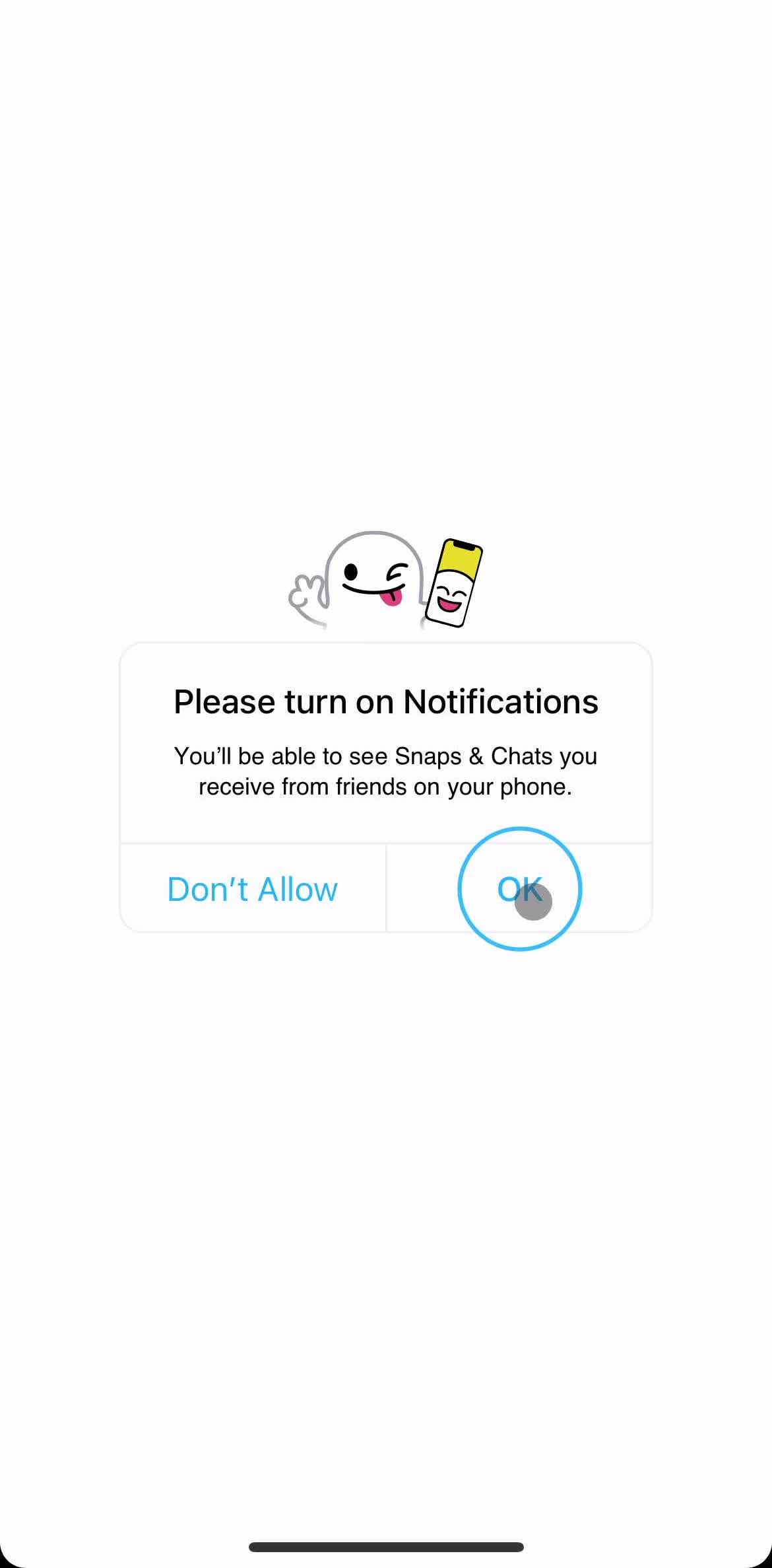 Snapchat Enable notifications screen in the Onboarding flow