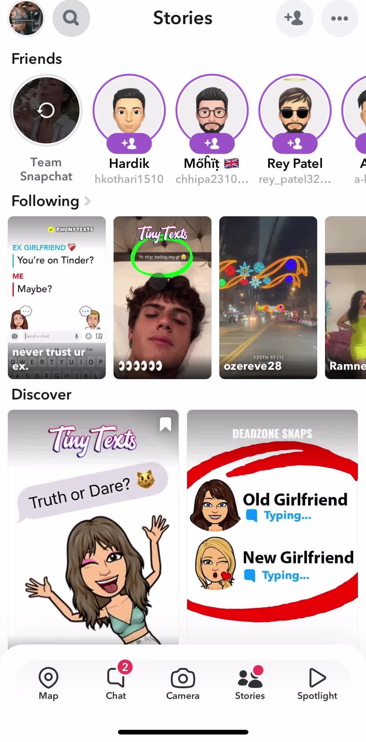 Snapchat Stories screen in the Reporting A Snap flow