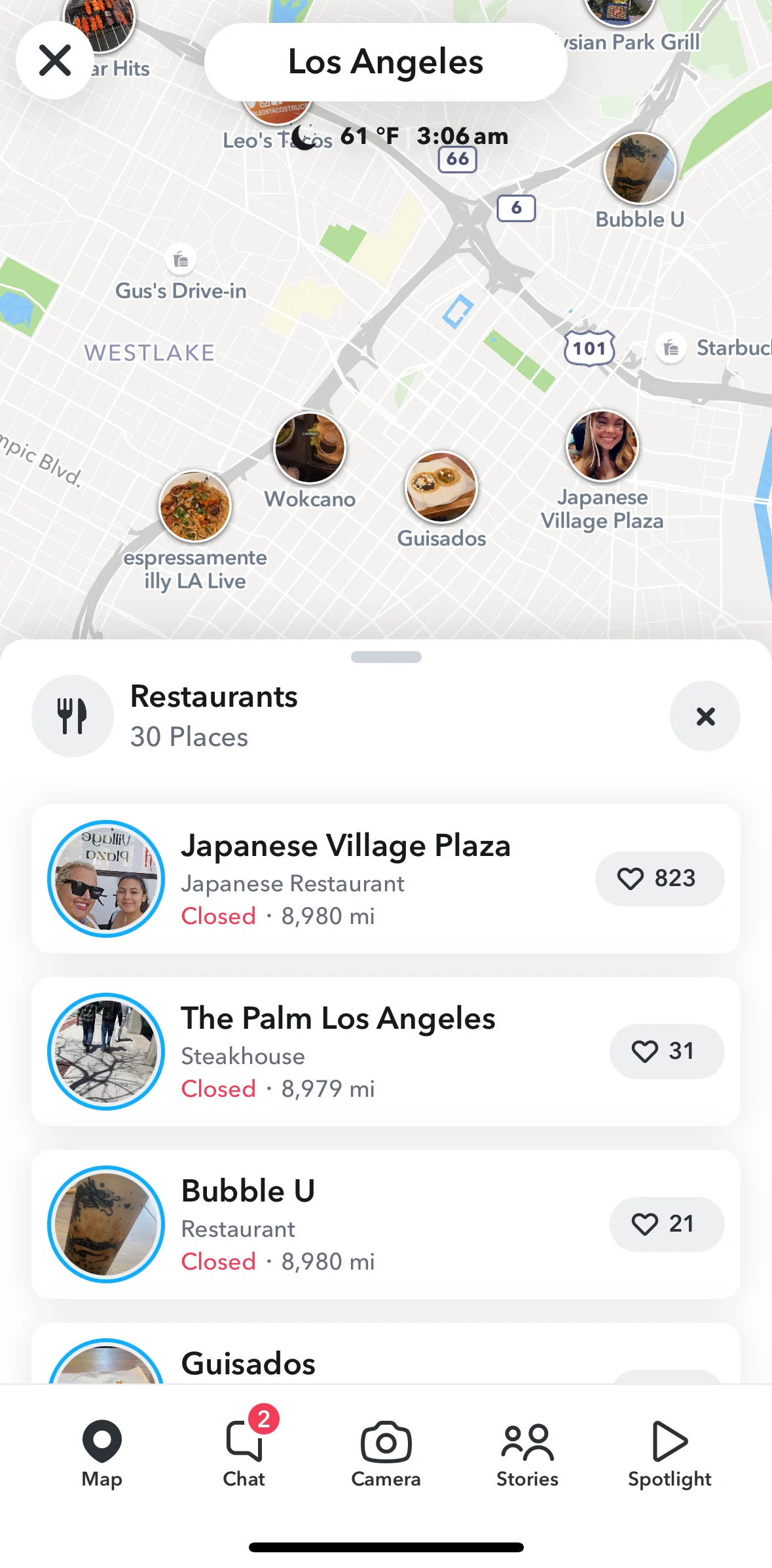 Snapchat Screen screen in the Restaurant detail flow