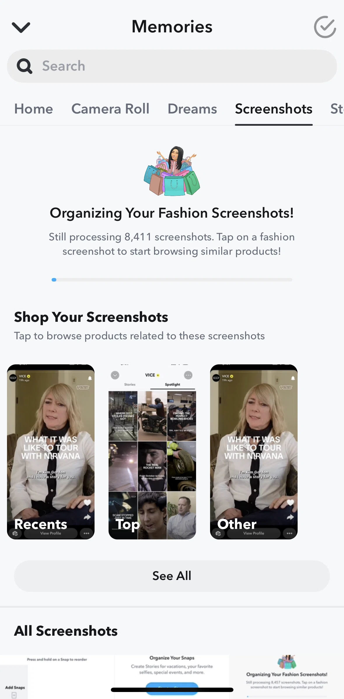 Snapchat Screen screen in the Screenshop flow