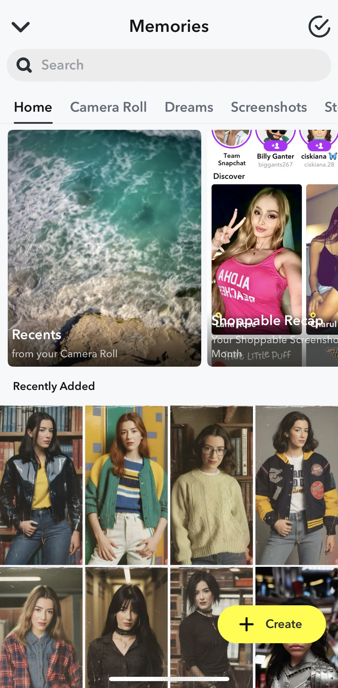 Snapchat Screen screen in the Searching memories by date flow