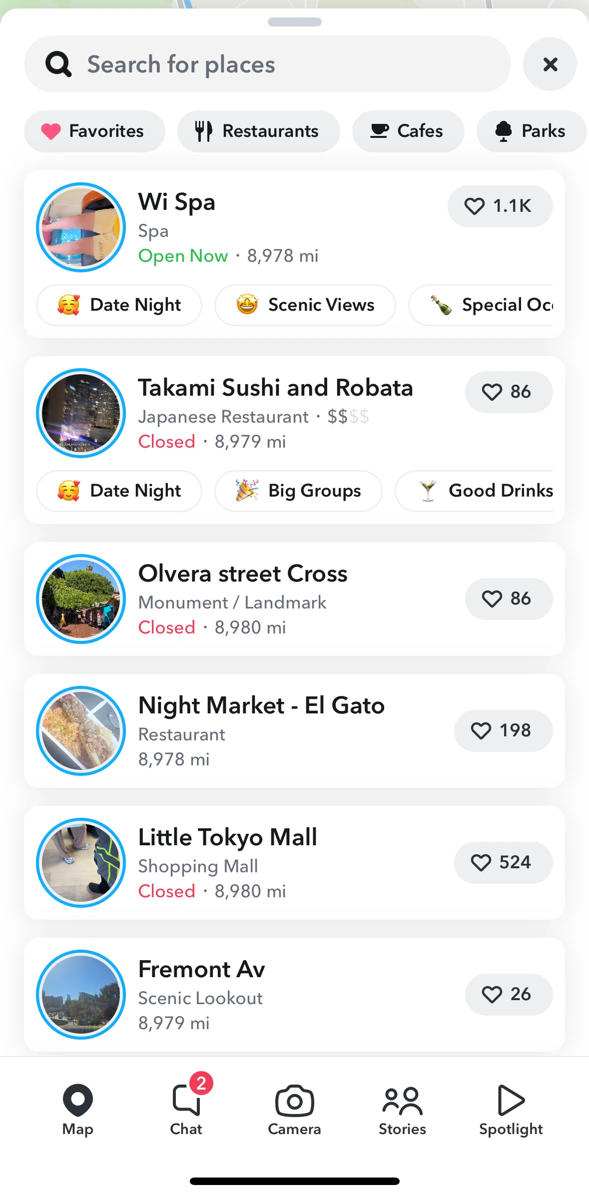 Snapchat Screen screen in the Searching places by category flow