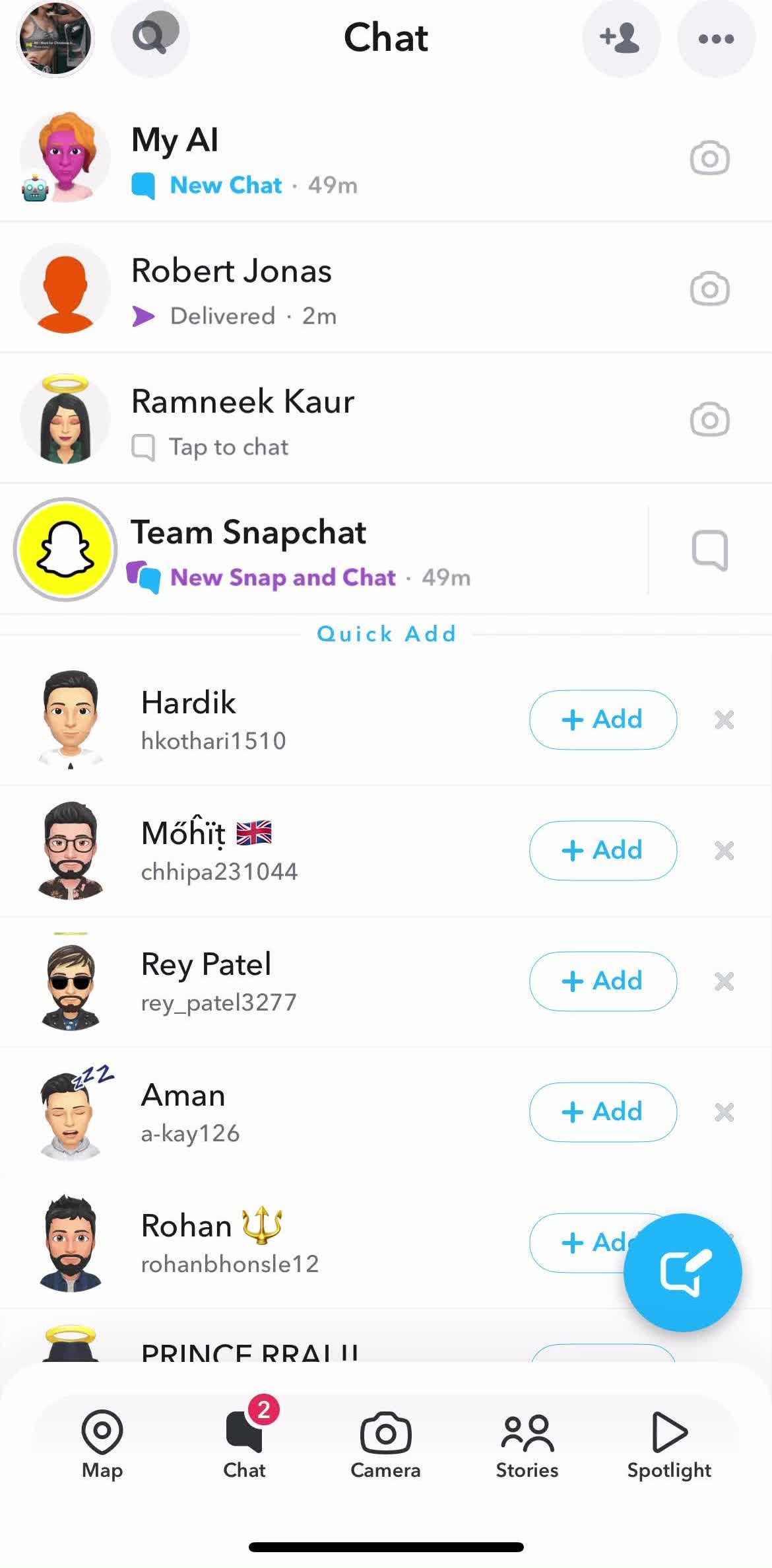 Snapchat Home screen in the Searching flow