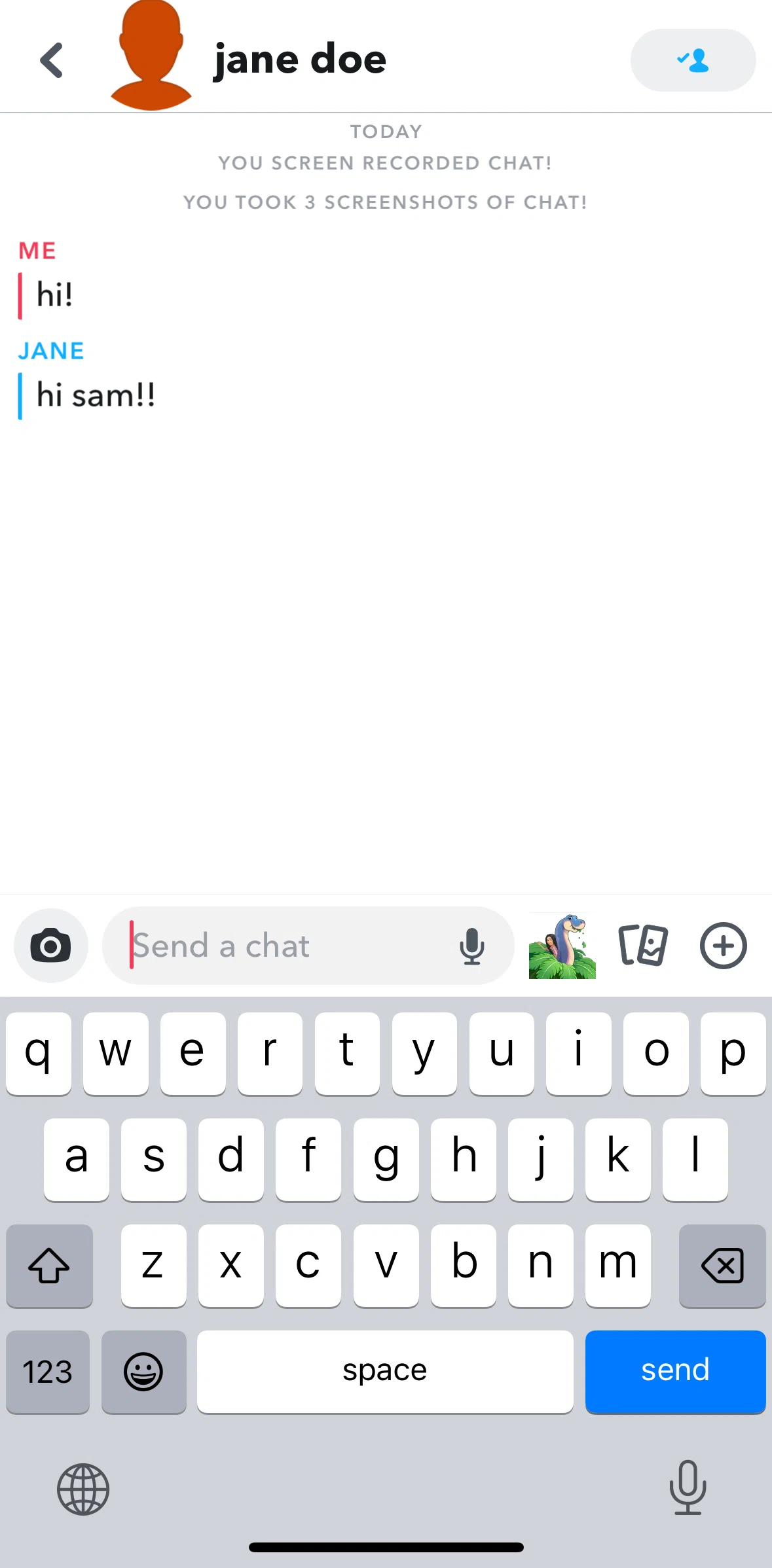 Snapchat Screen screen in the Sending a snap flow