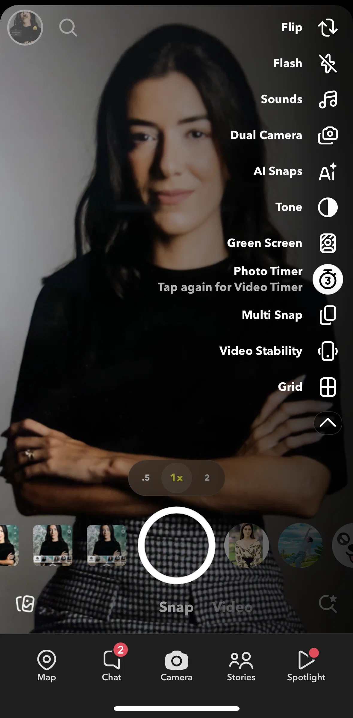 Snapchat Screen screen in the Setting video timer flow