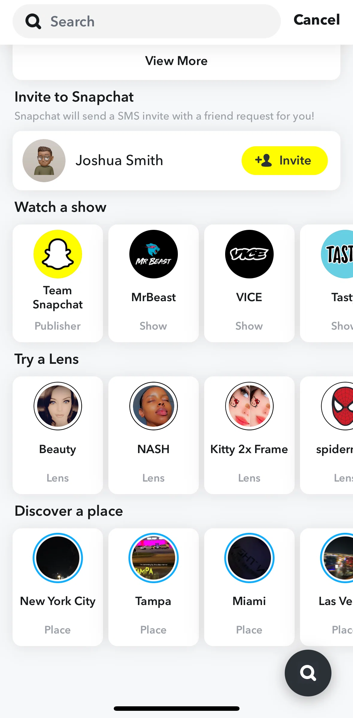 Snapchat Screen screen in the Show detail flow