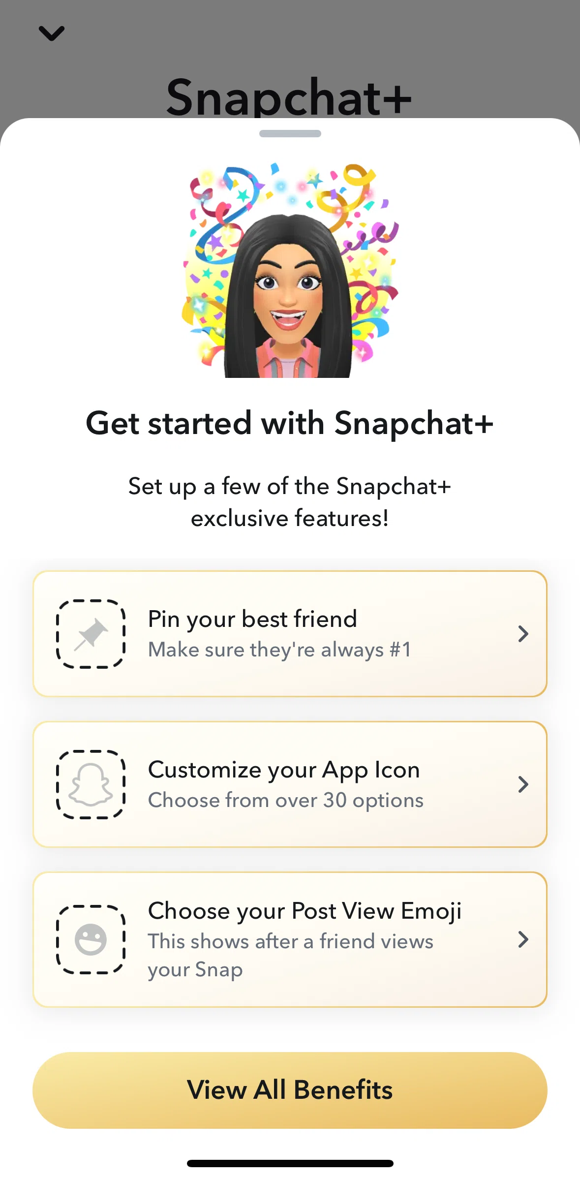 Snapchat Screen screen in the Snapchat+ details flow