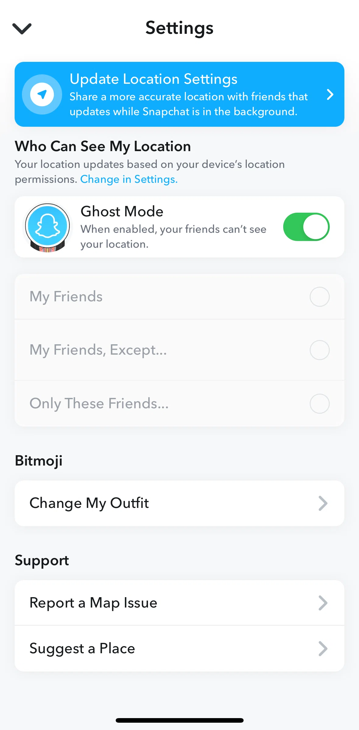 Snapchat Screen screen in the Submitting feedback flow