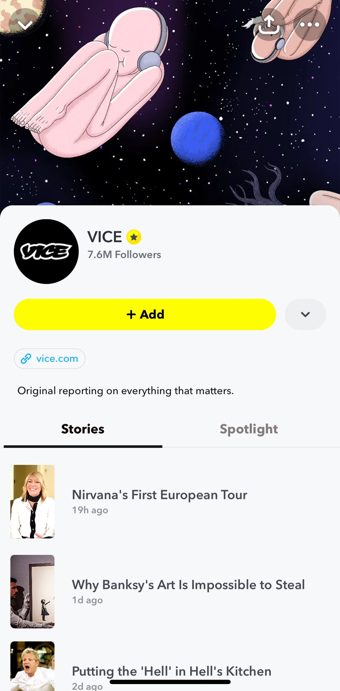 Snapchat Screen screen in the View stories (show) flow