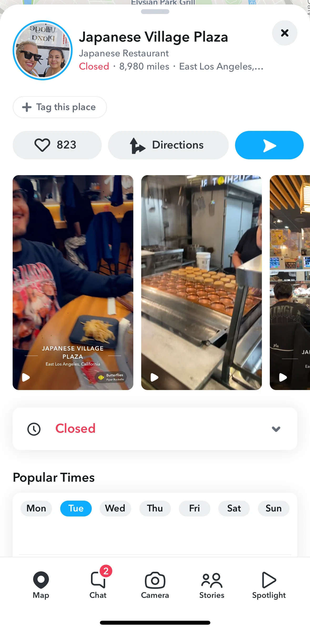 Snapchat Screen screen in the View story (restaurant) flow