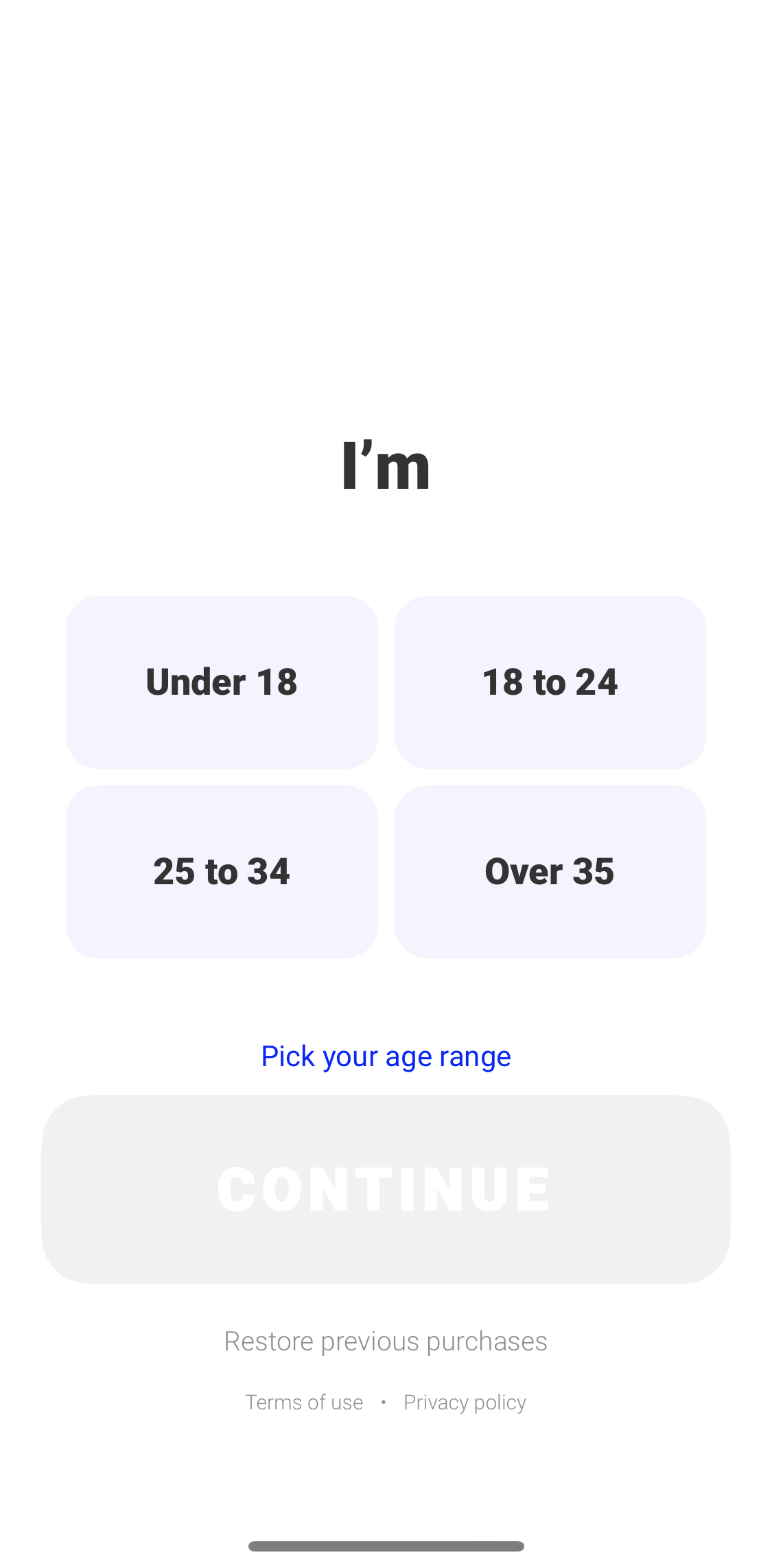 Snax Select age screen in the General Browsing flow
