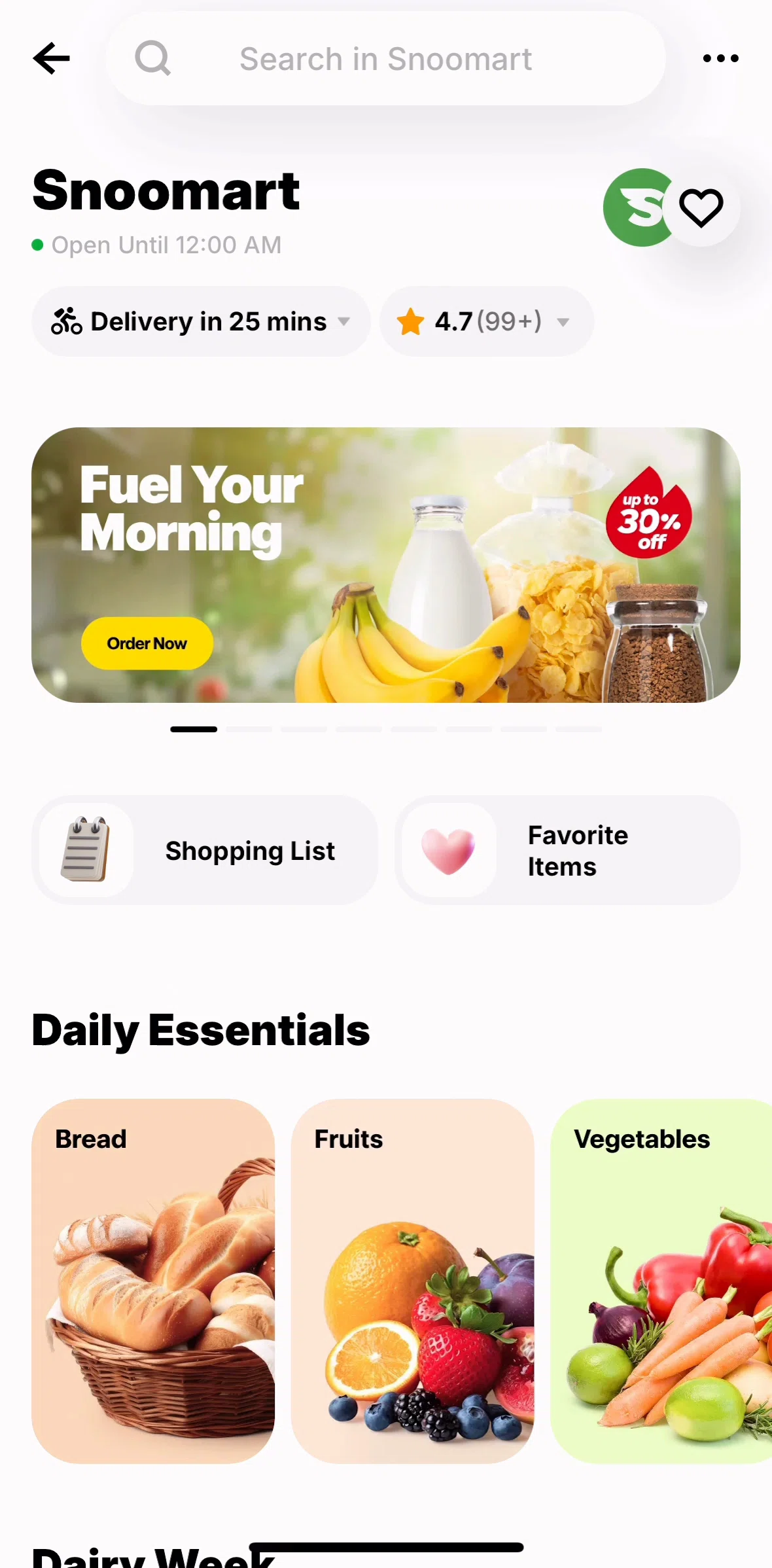 Snoonu Screen screen in the Adding to cart (grocery) flow