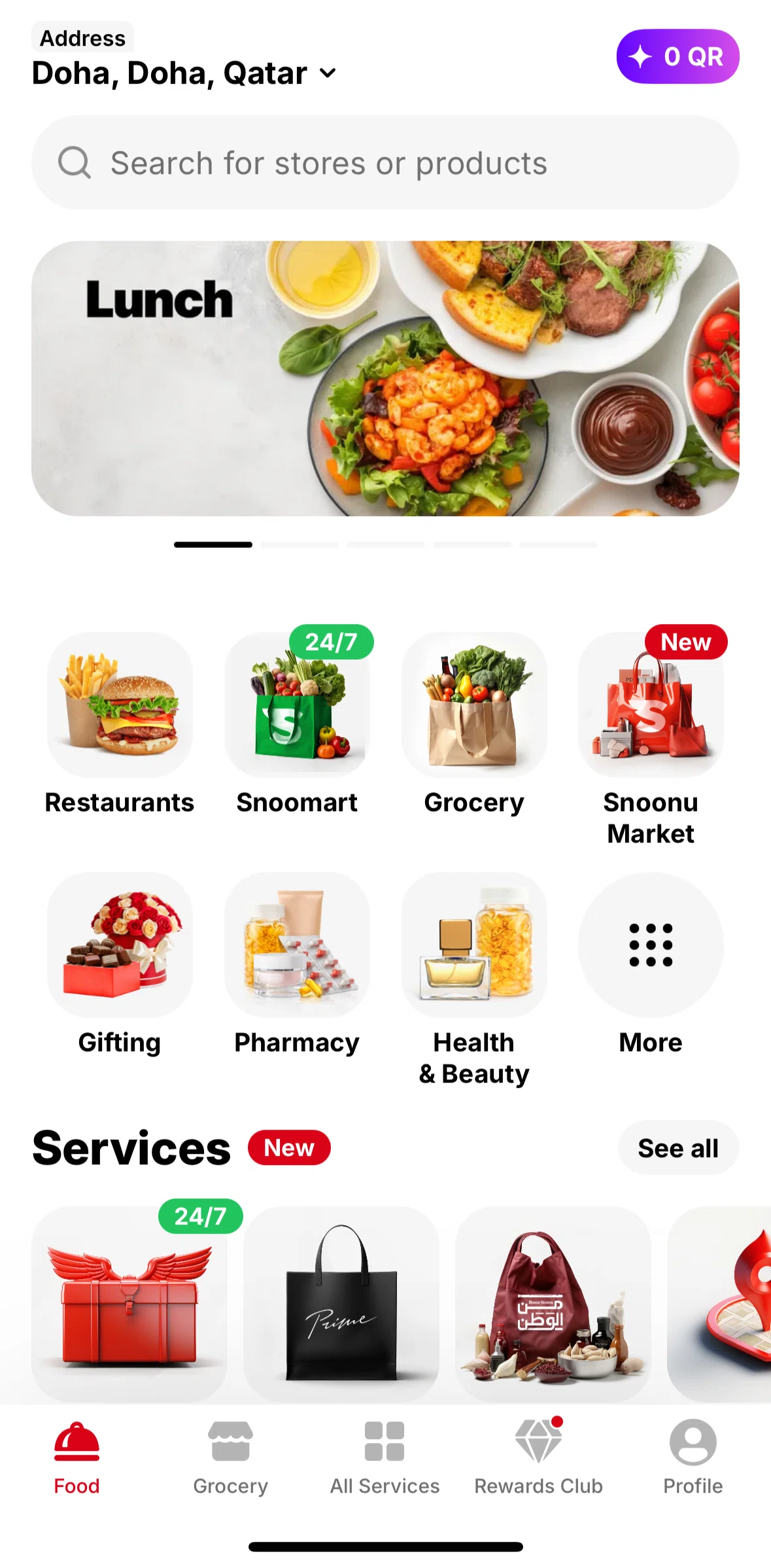 Snoonu Screen screen in the All services flow