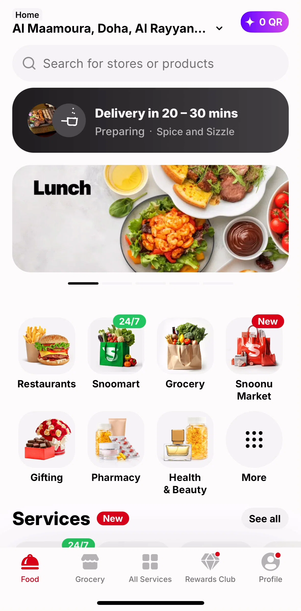 Snoonu Screen screen in the Food flow