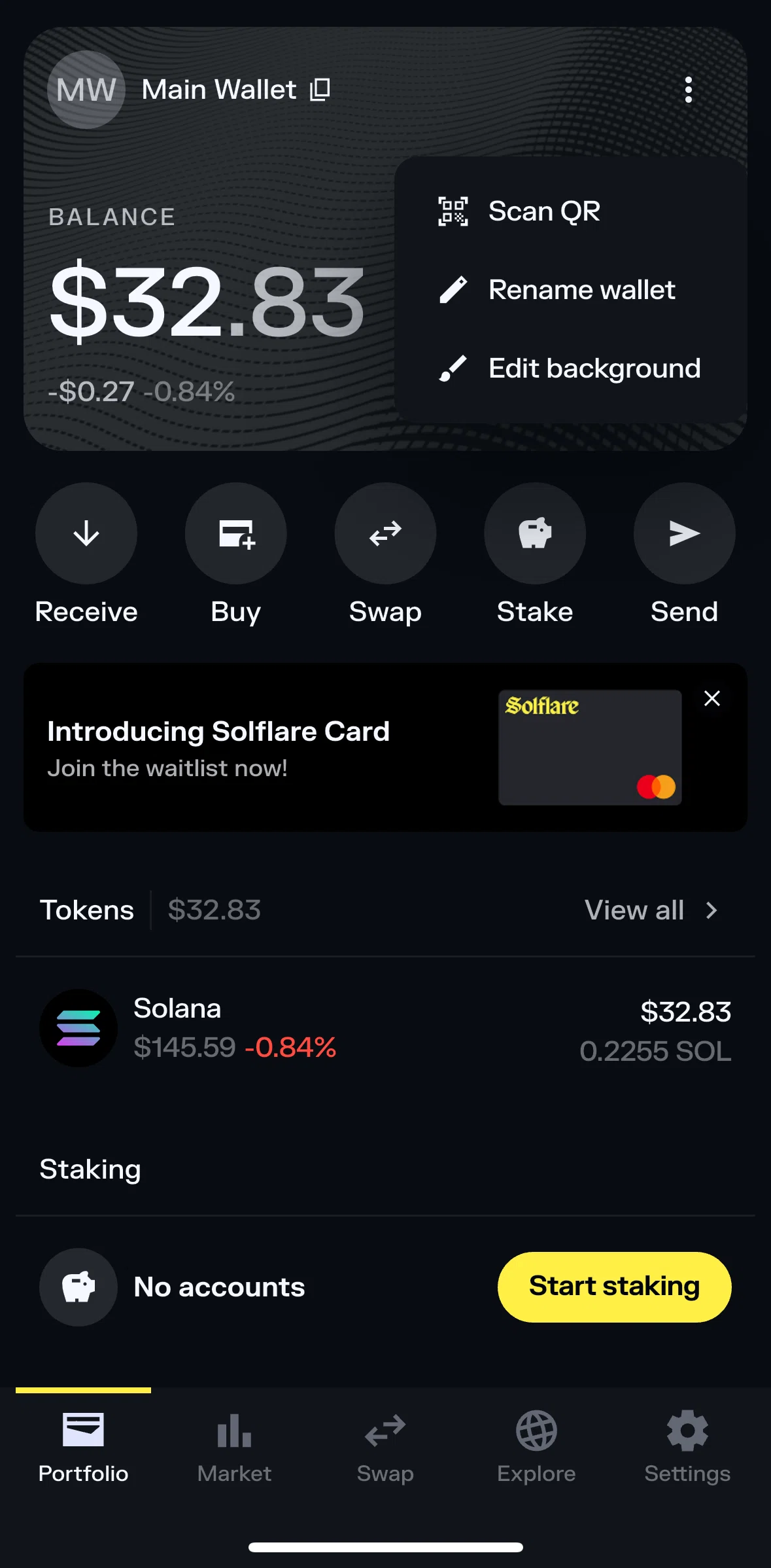 Solflare Screen screen in the Editing background flow