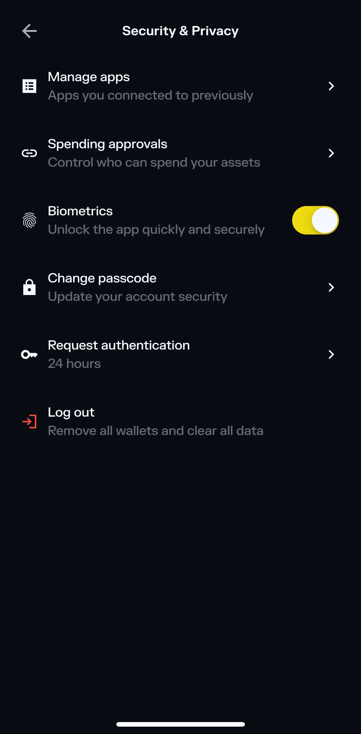 Solflare Screen screen in the Logging out flow
