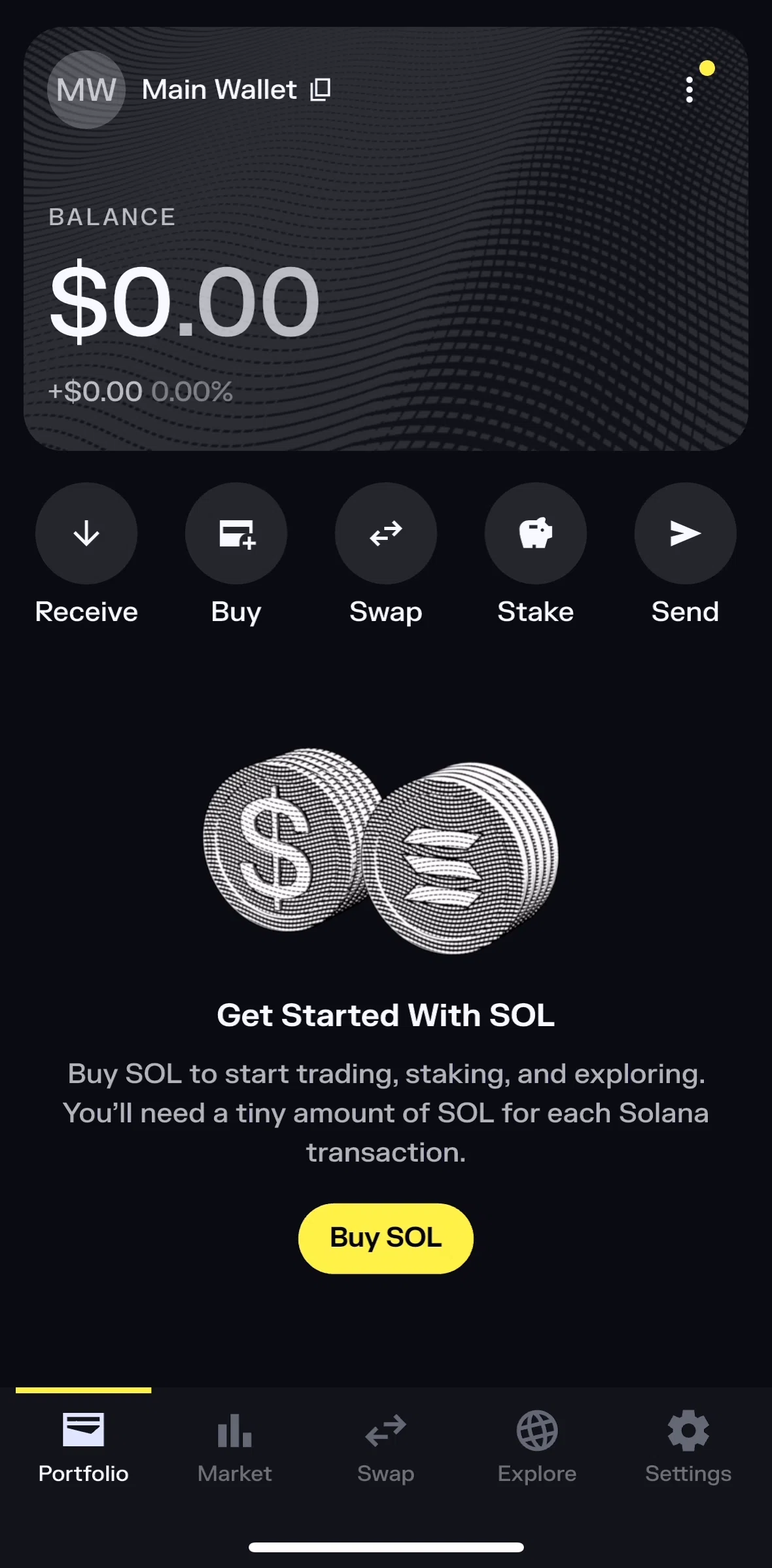Solflare Screen screen in the Portfolio flow