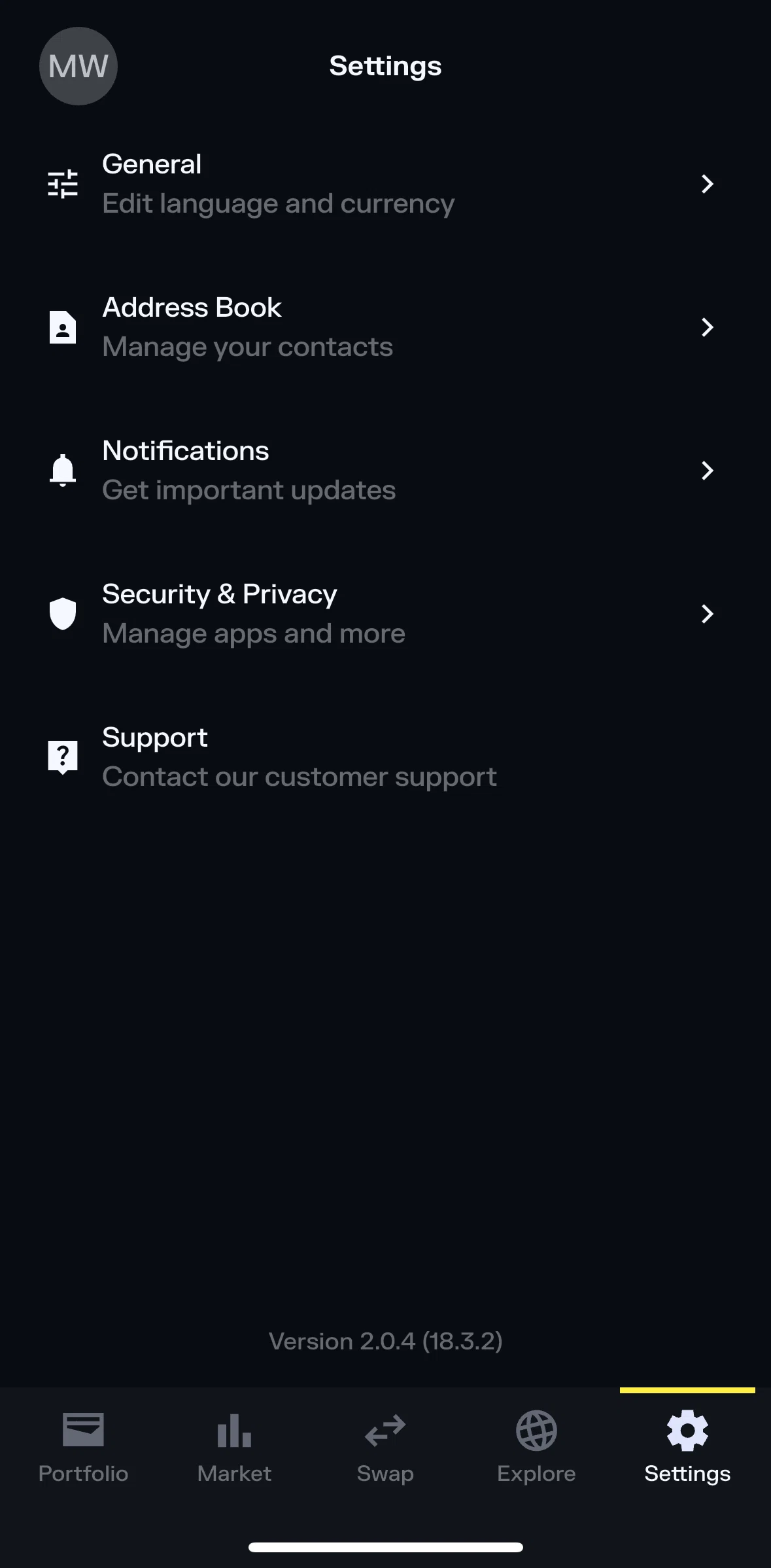 Solflare Screen screen in the Support flow