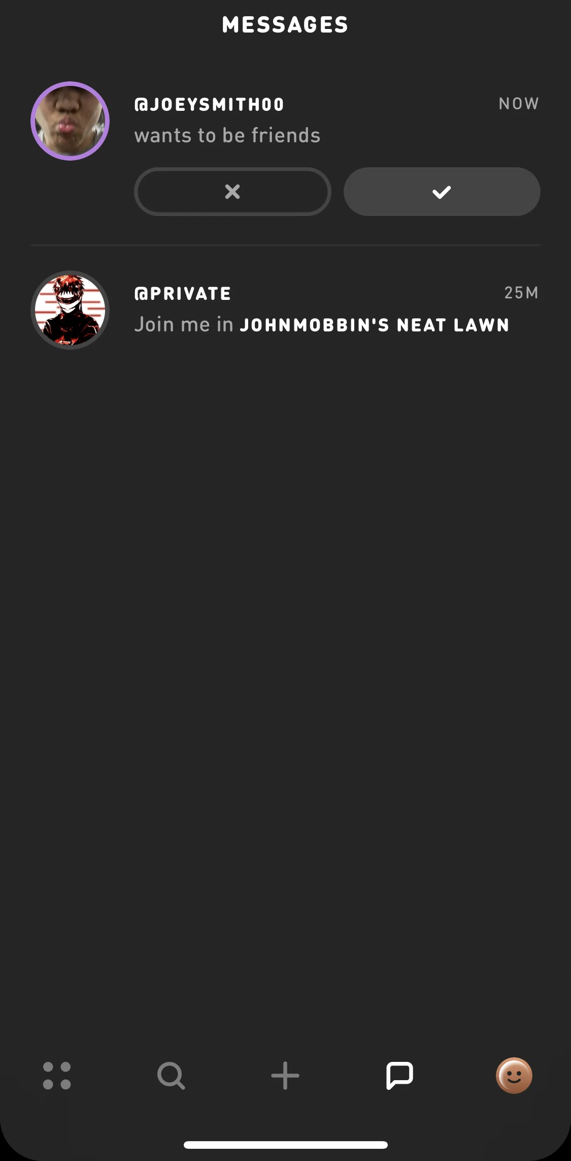 Sonar Screen screen in the Messages flow