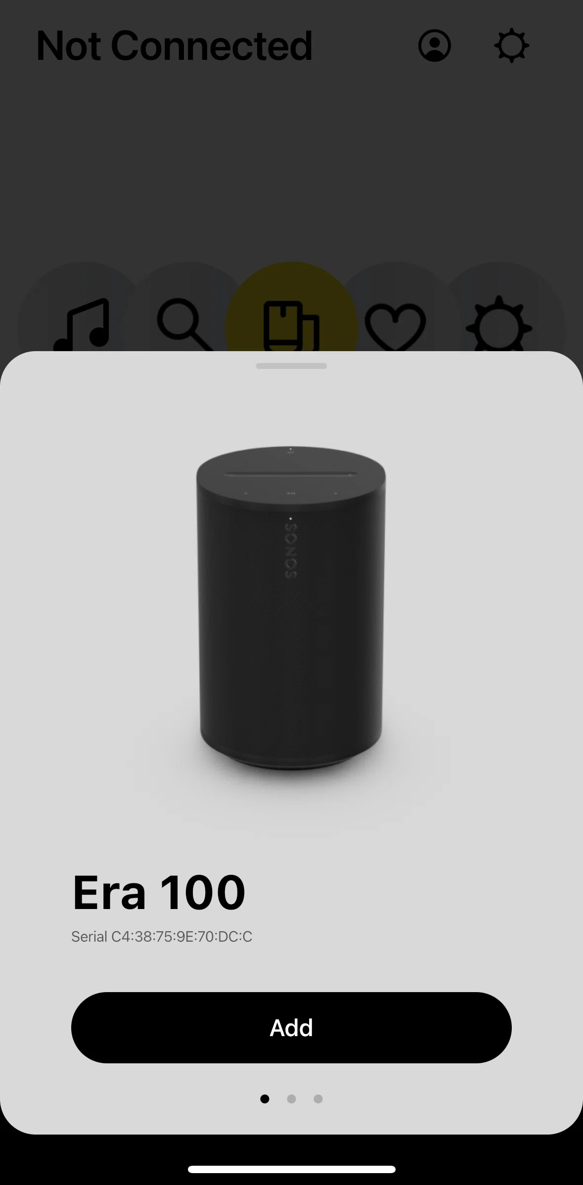 Sonos Screen screen in the Adding a speaker flow
