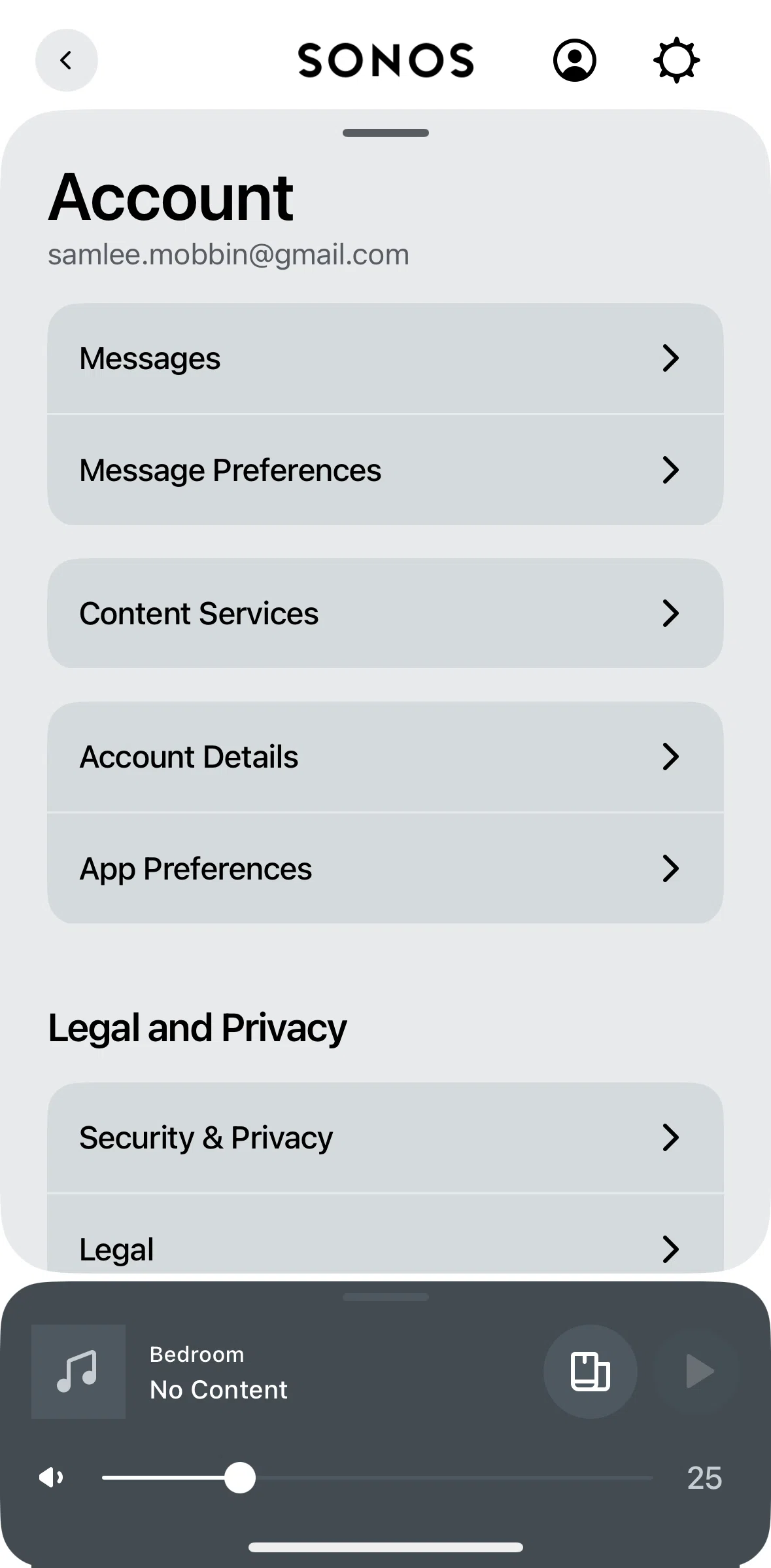 Sonos Screen screen in the App preferences flow