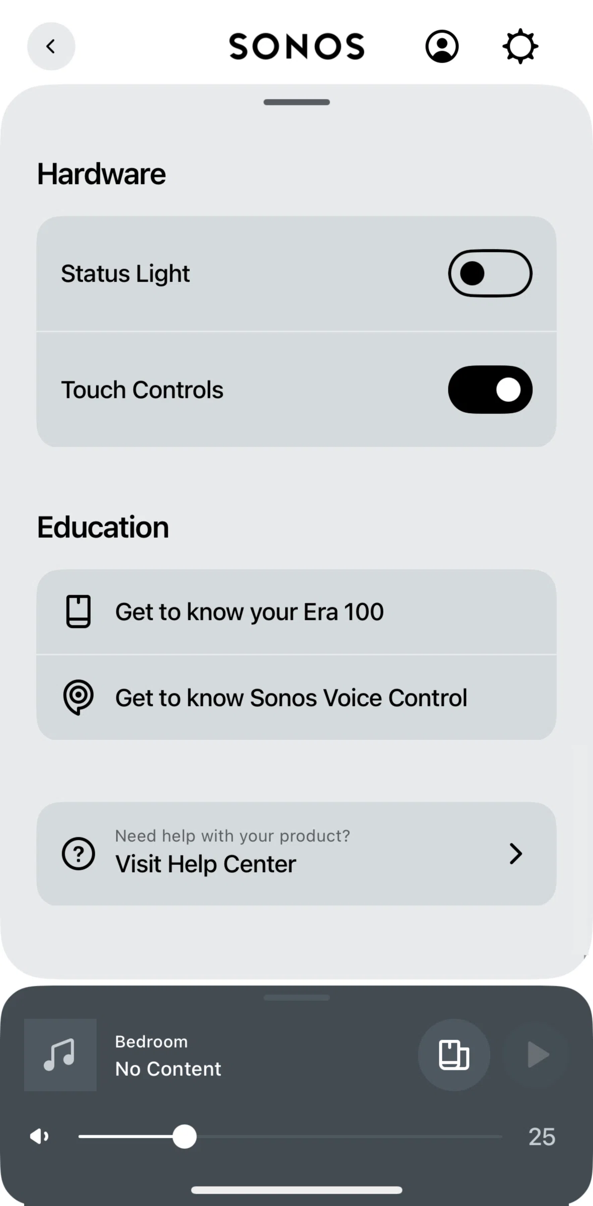 Sonos Screen screen in the Browse voice control tutorial flow