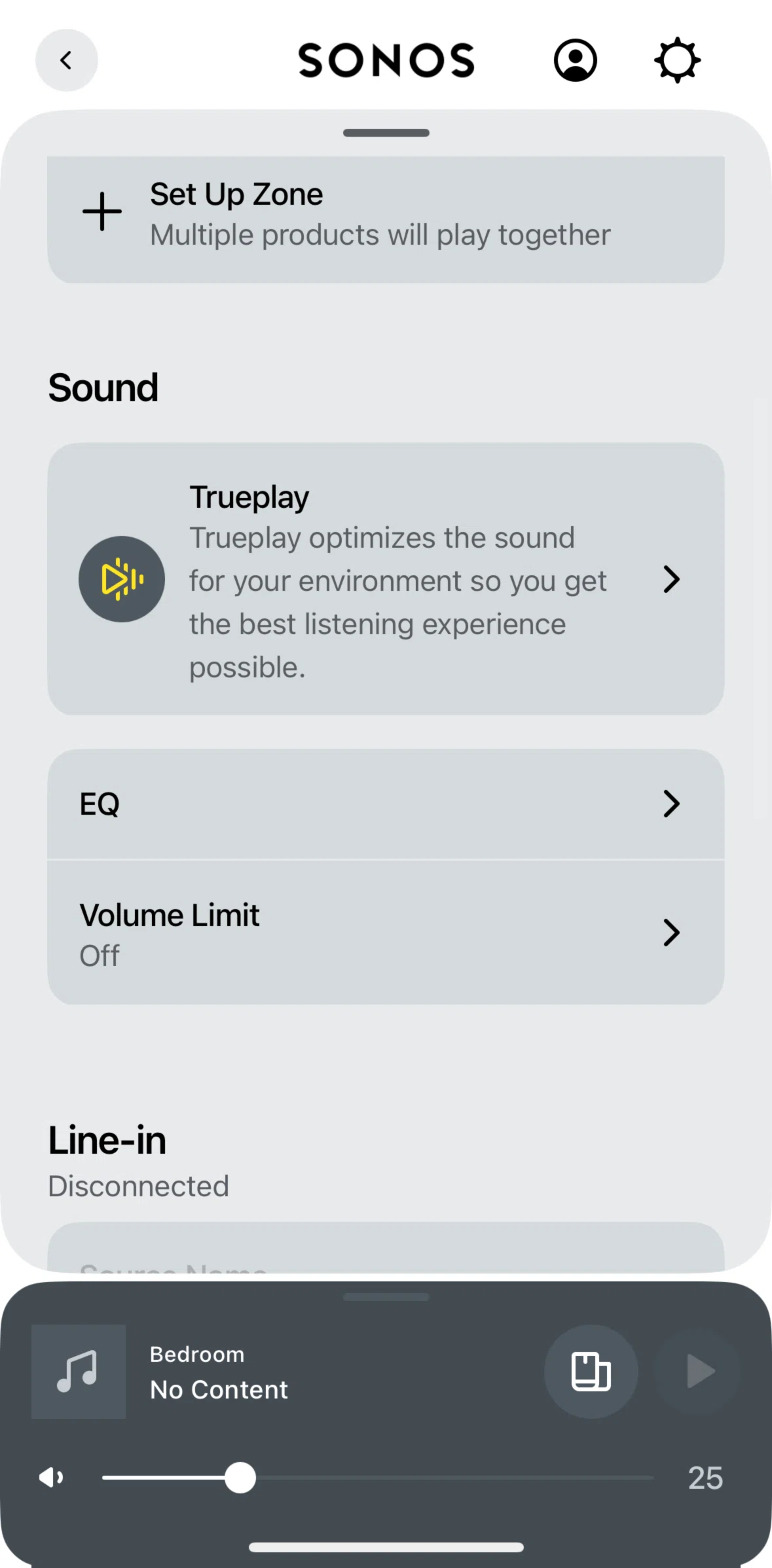 Sonos Screen screen in the Editing EQ flow