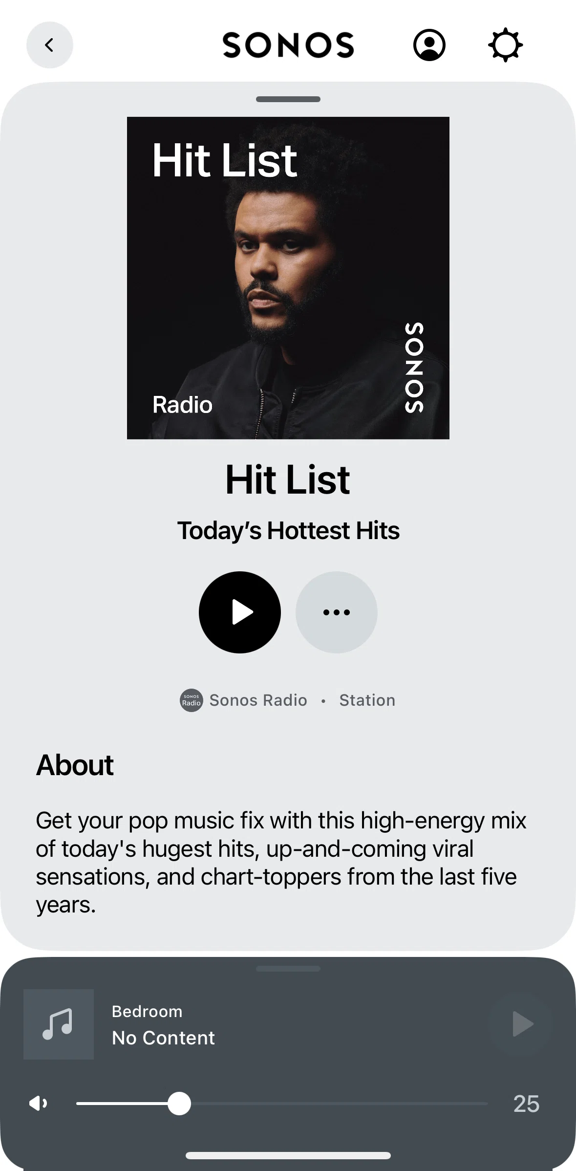 Sonos Screen screen in the Listening to a song flow