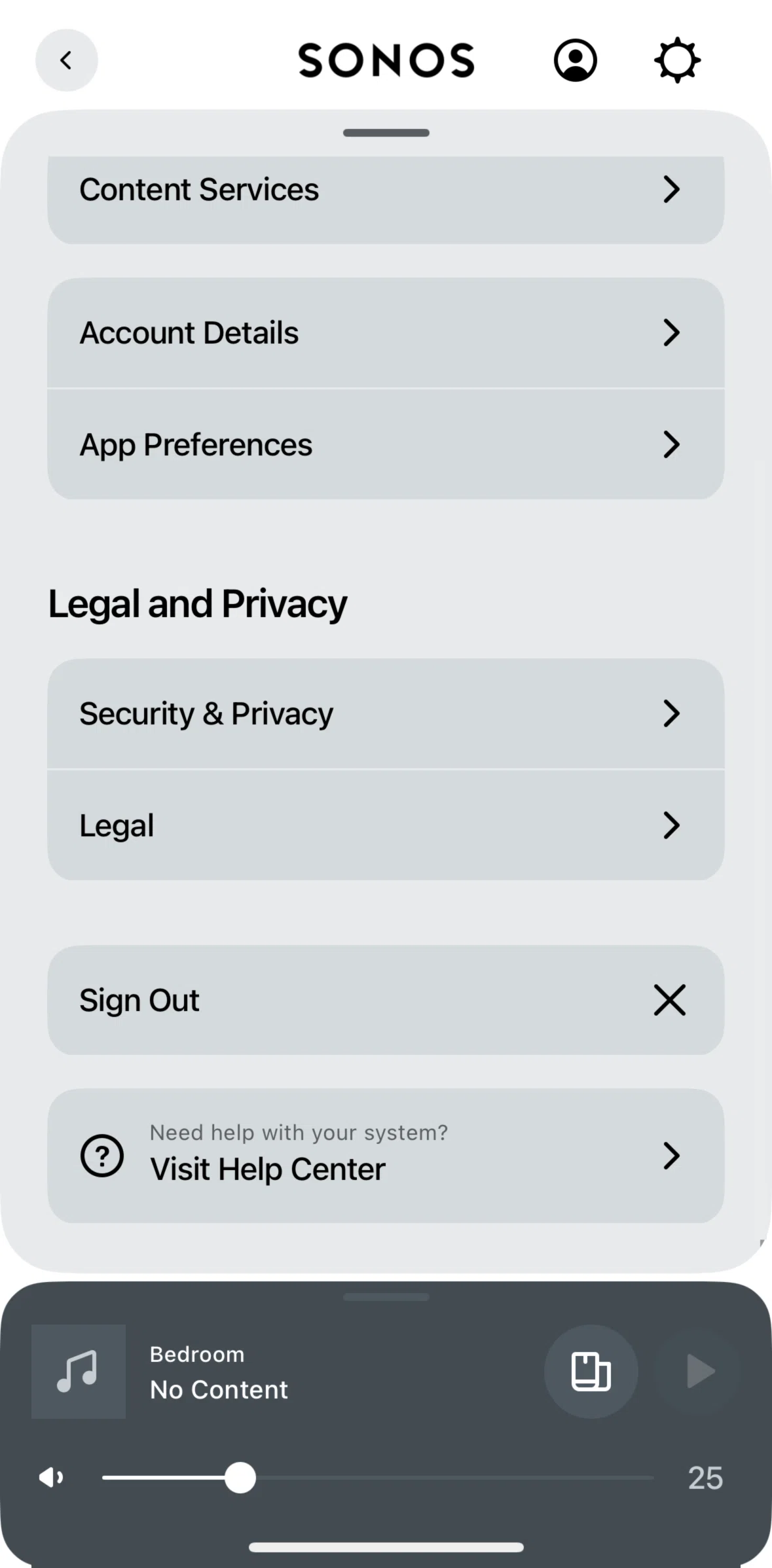 Sonos Screen screen in the Logging out flow