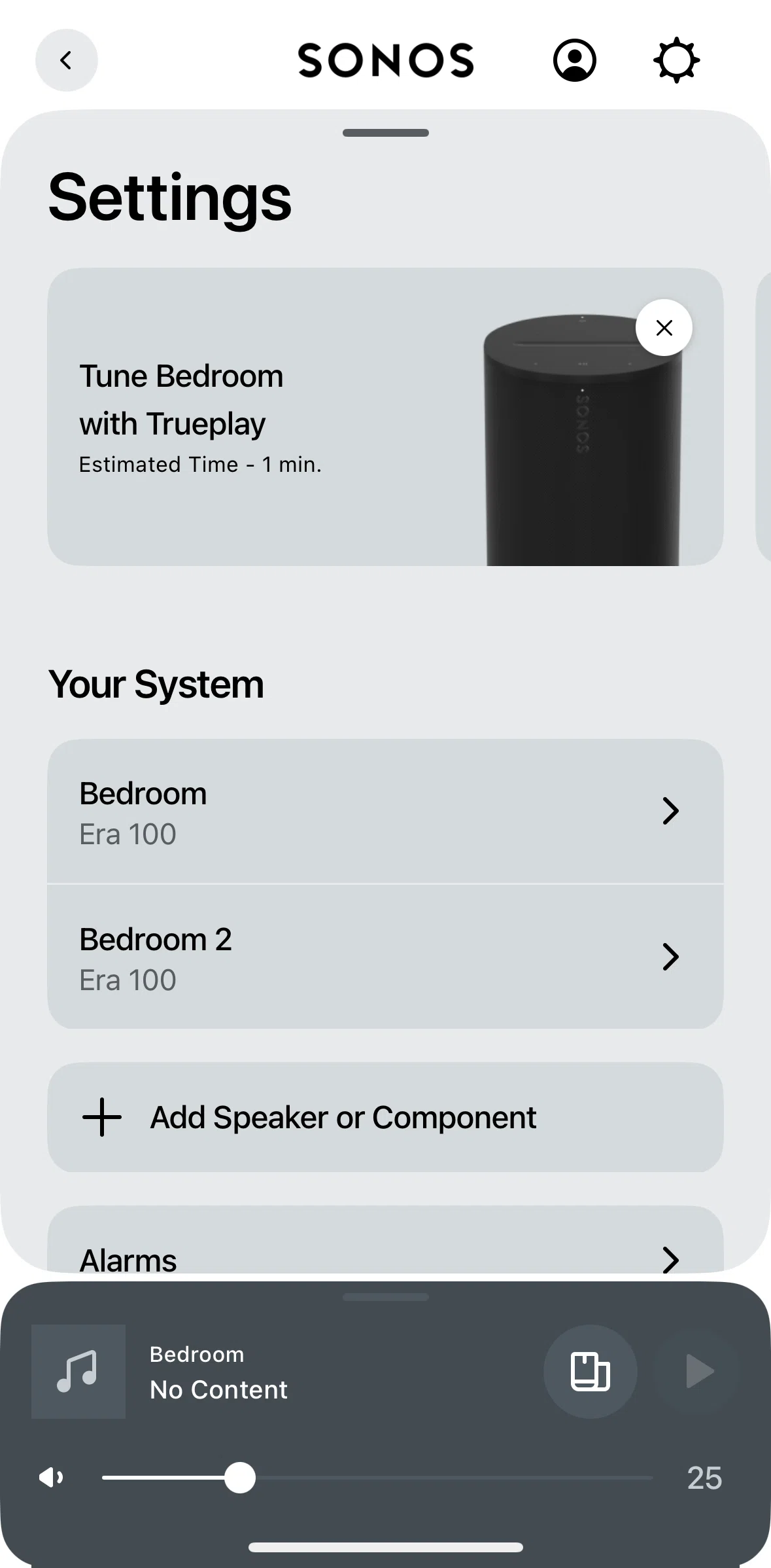 Sonos Screen screen in the Room settings flow