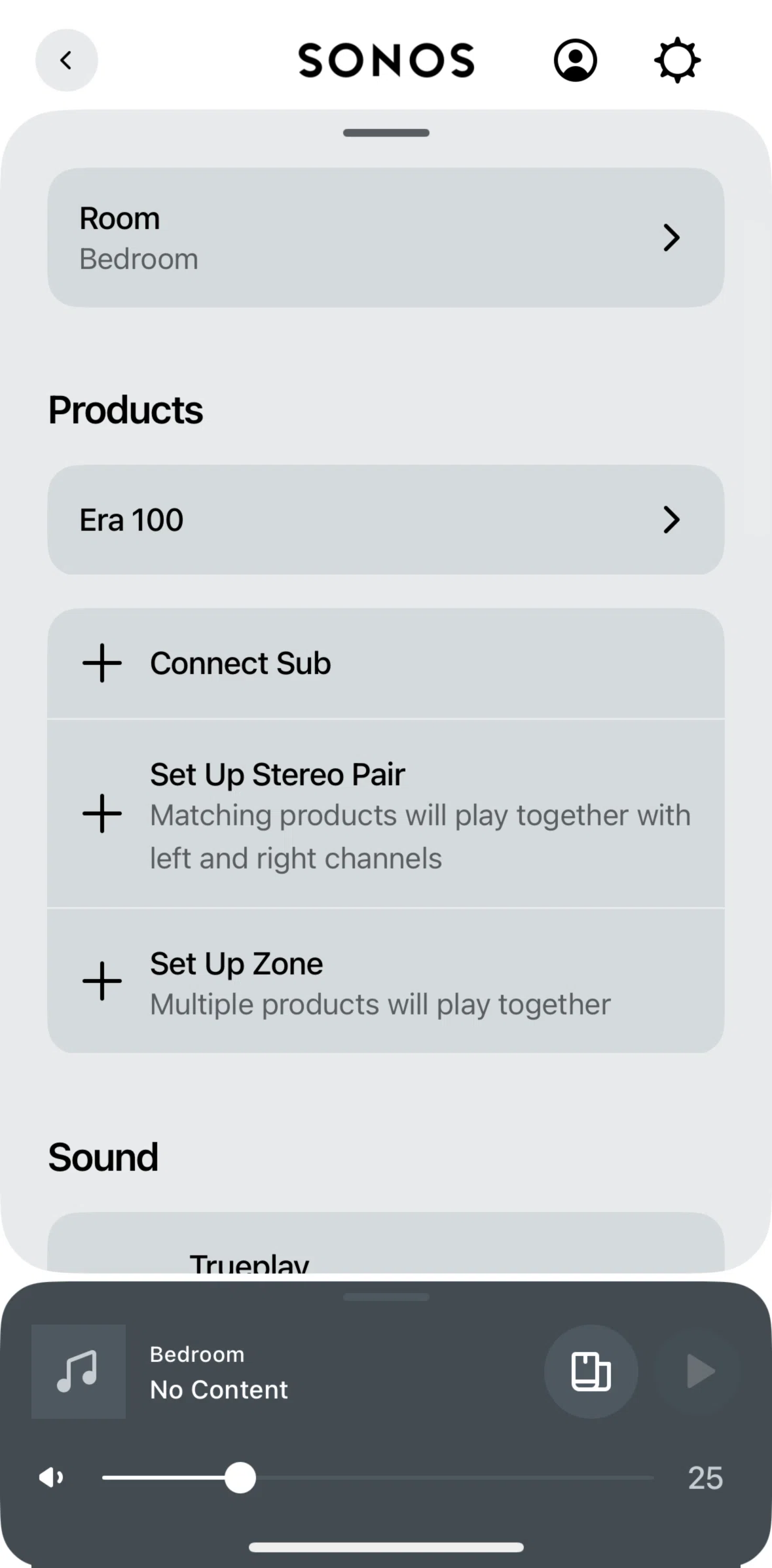 Sonos Screen screen in the Setting up stereo pair flow