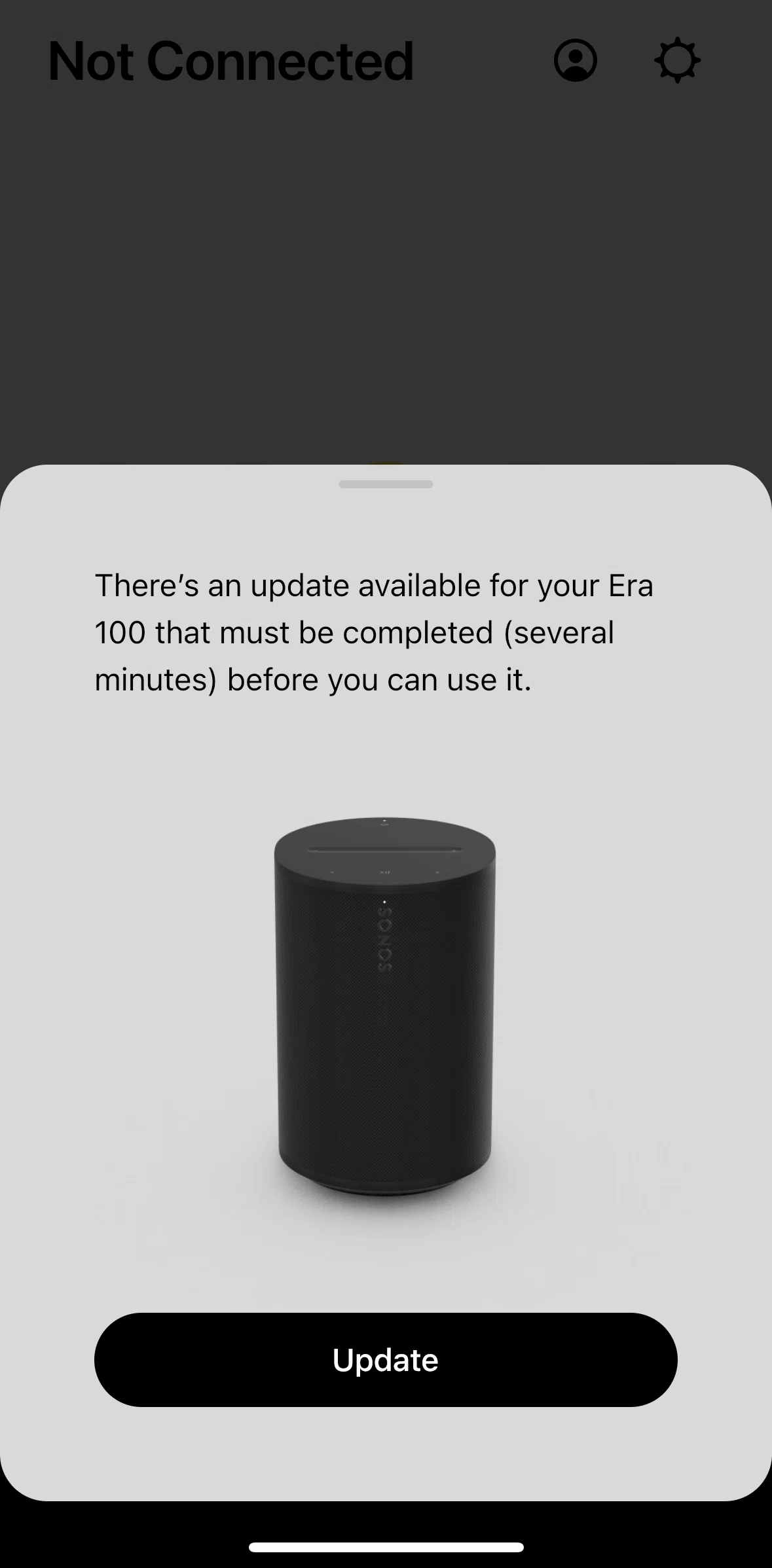 Sonos Screen screen in the Updating a speaker flow