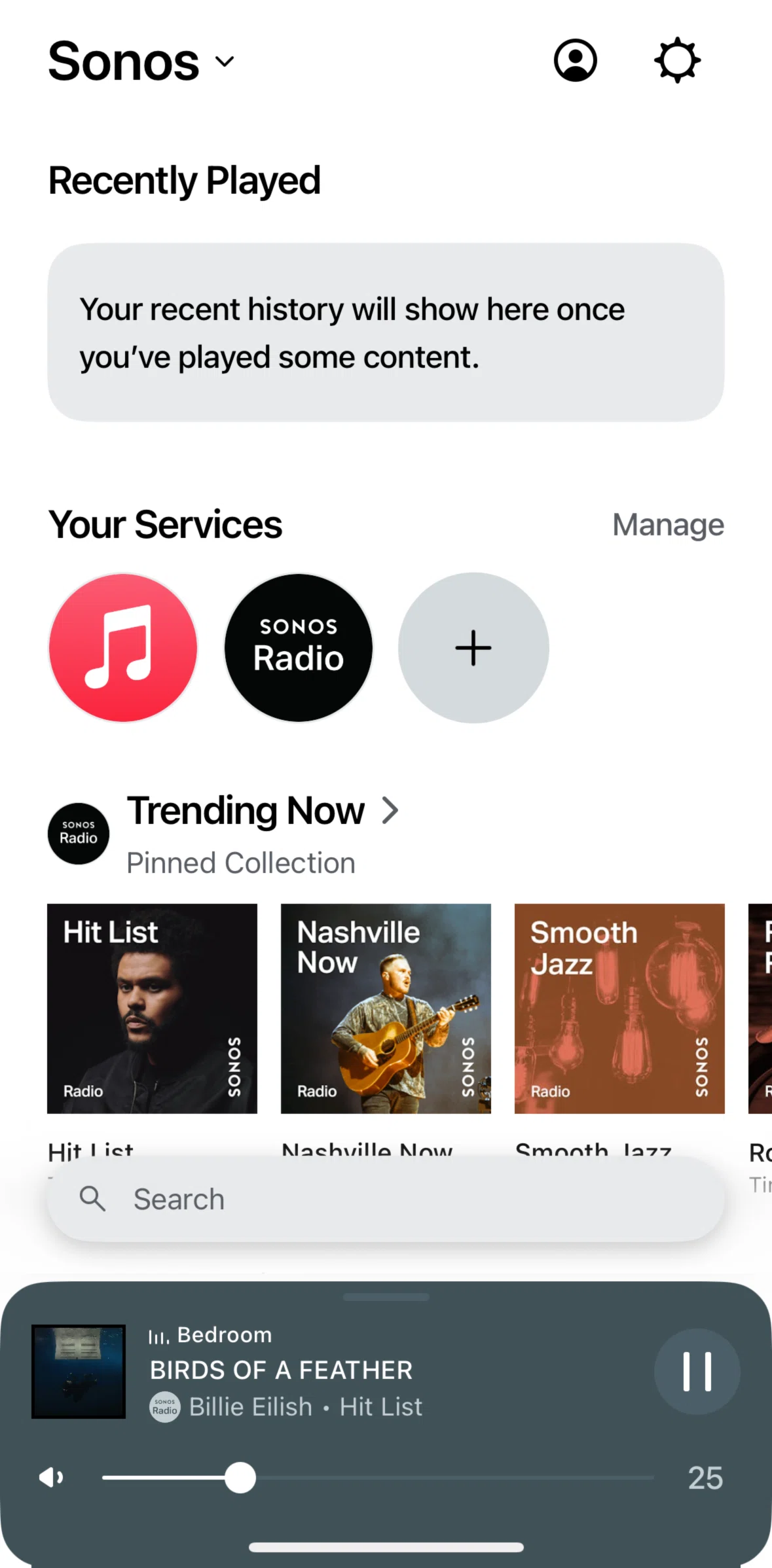 Sonos Screen screen in the View queue flow