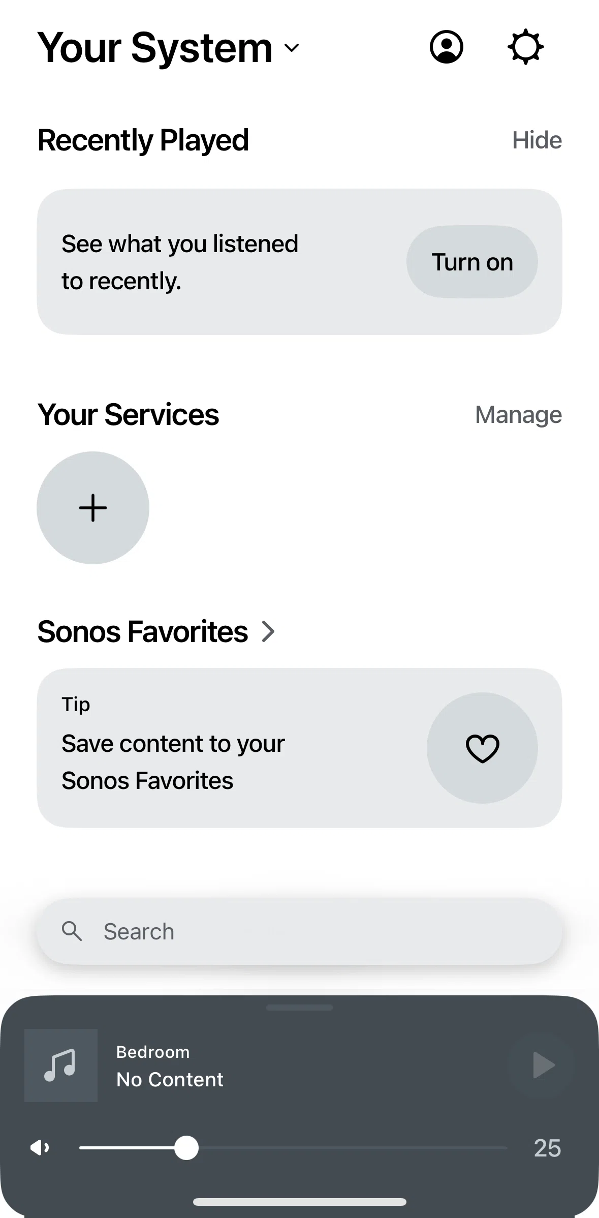Sonos Screen screen in the Your system flow