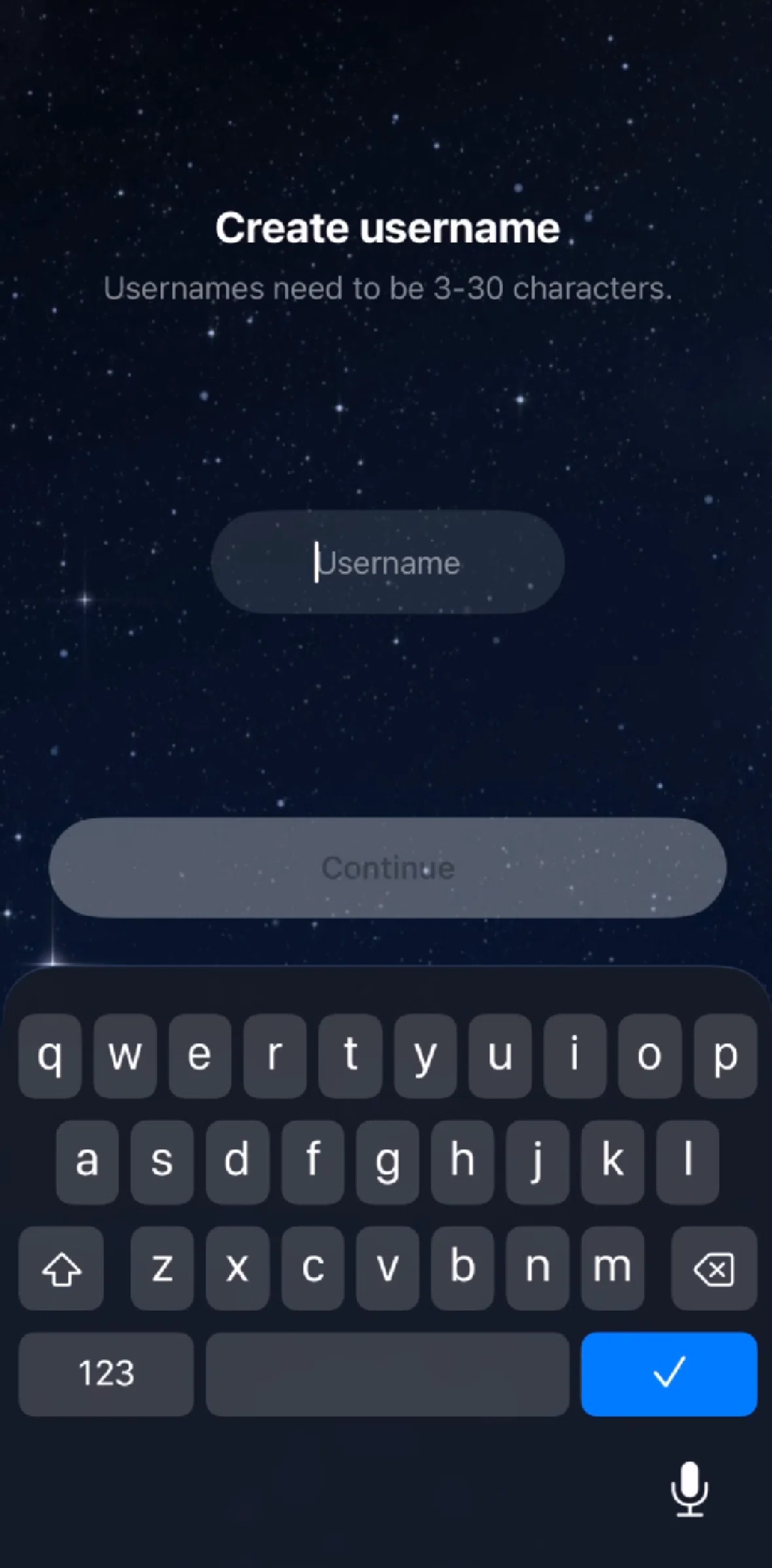 Sora Screen screen in the Creating a username flow