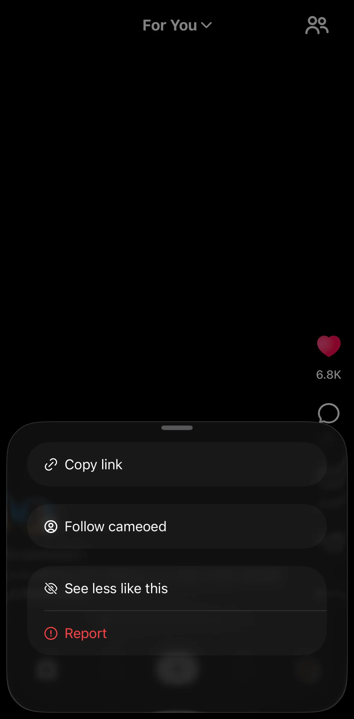 Sora Screen screen in the Reporting a post flow