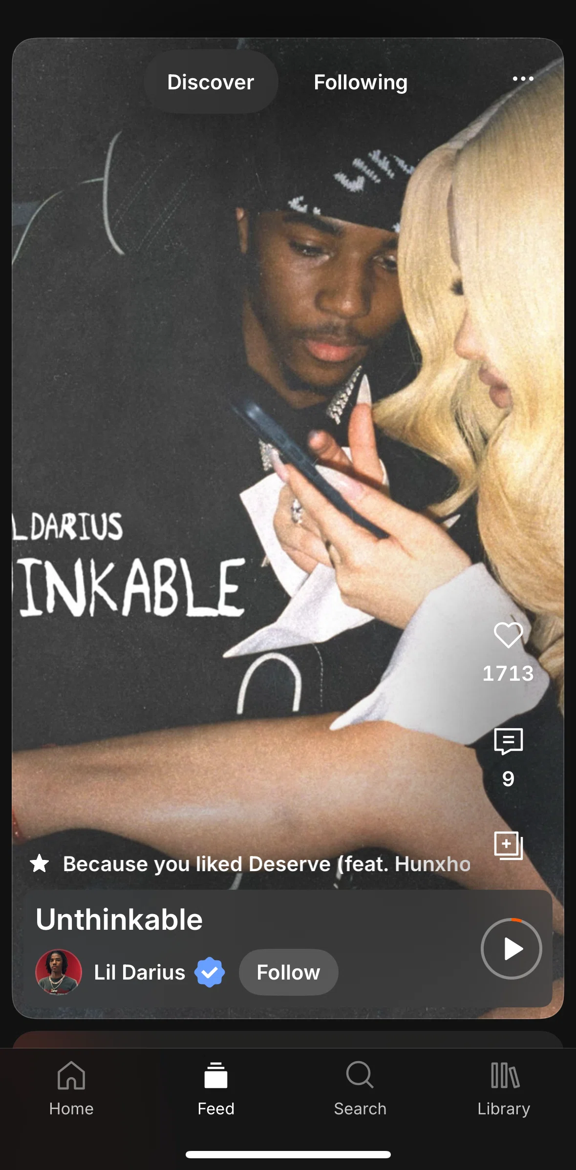 Soundcloud Screen screen in the Liking a post flow