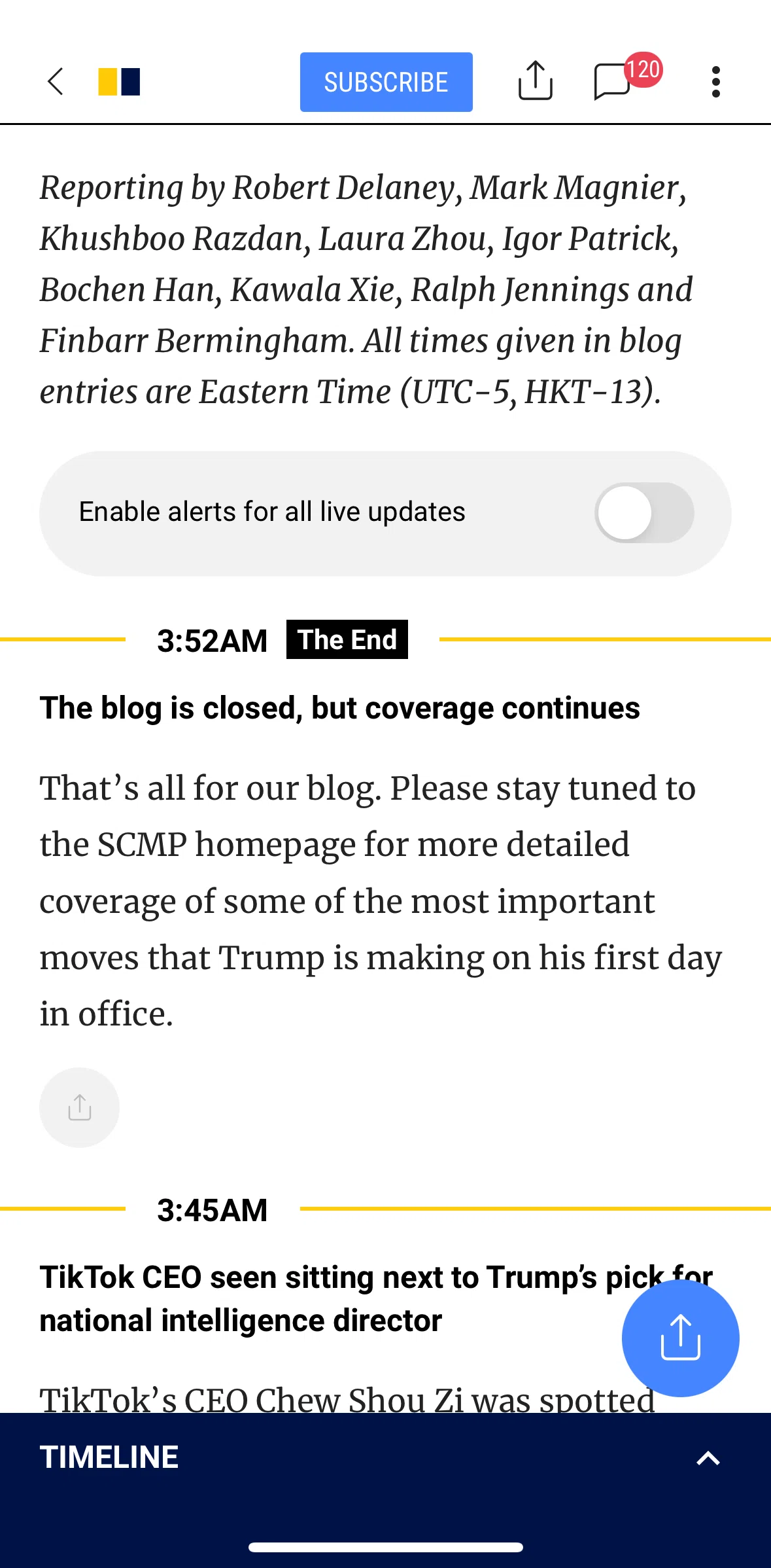 South China Morning Post Screen screen in the Enabling alerts flow