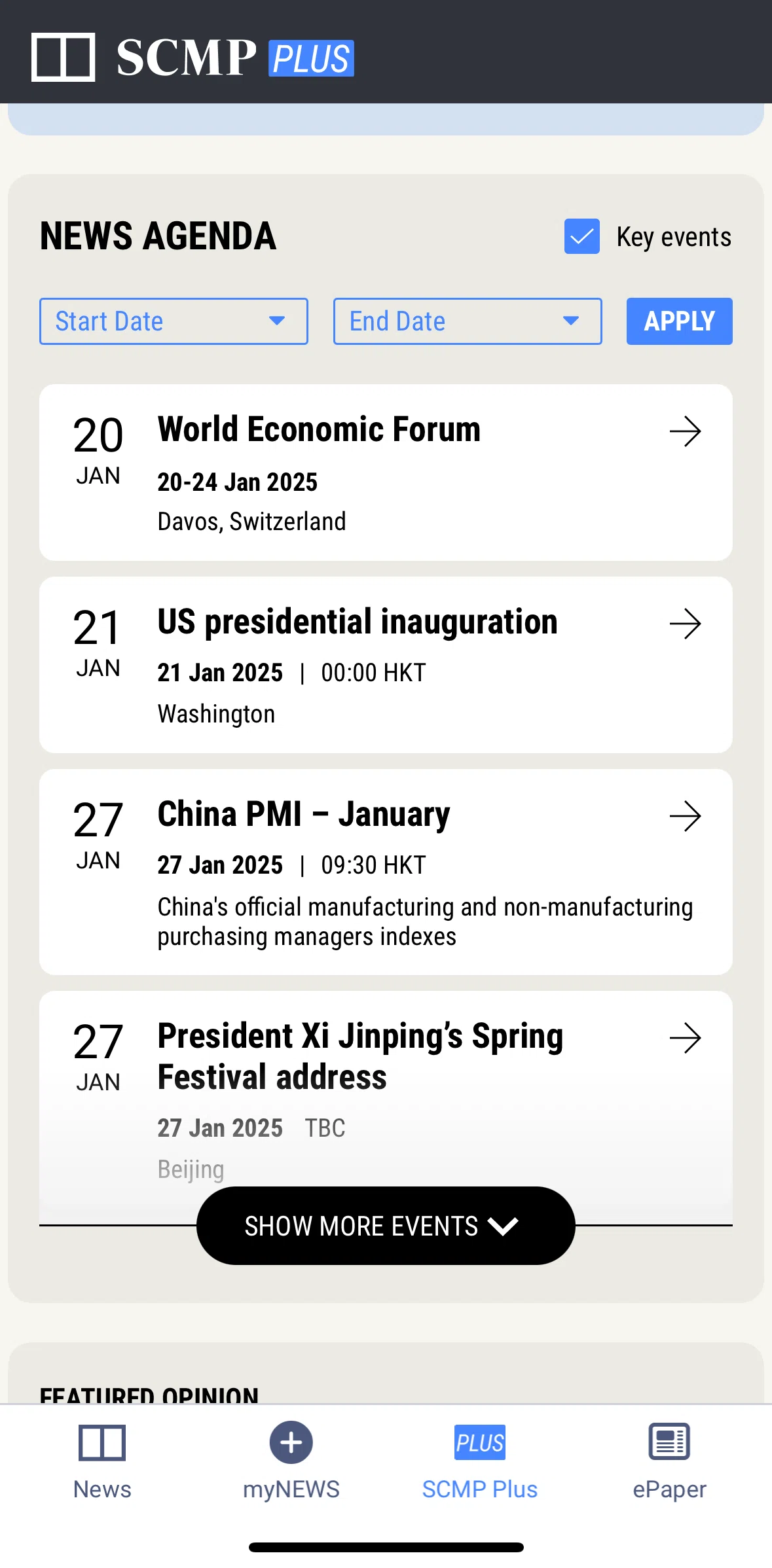 South China Morning Post Screen screen in the News agenda flow