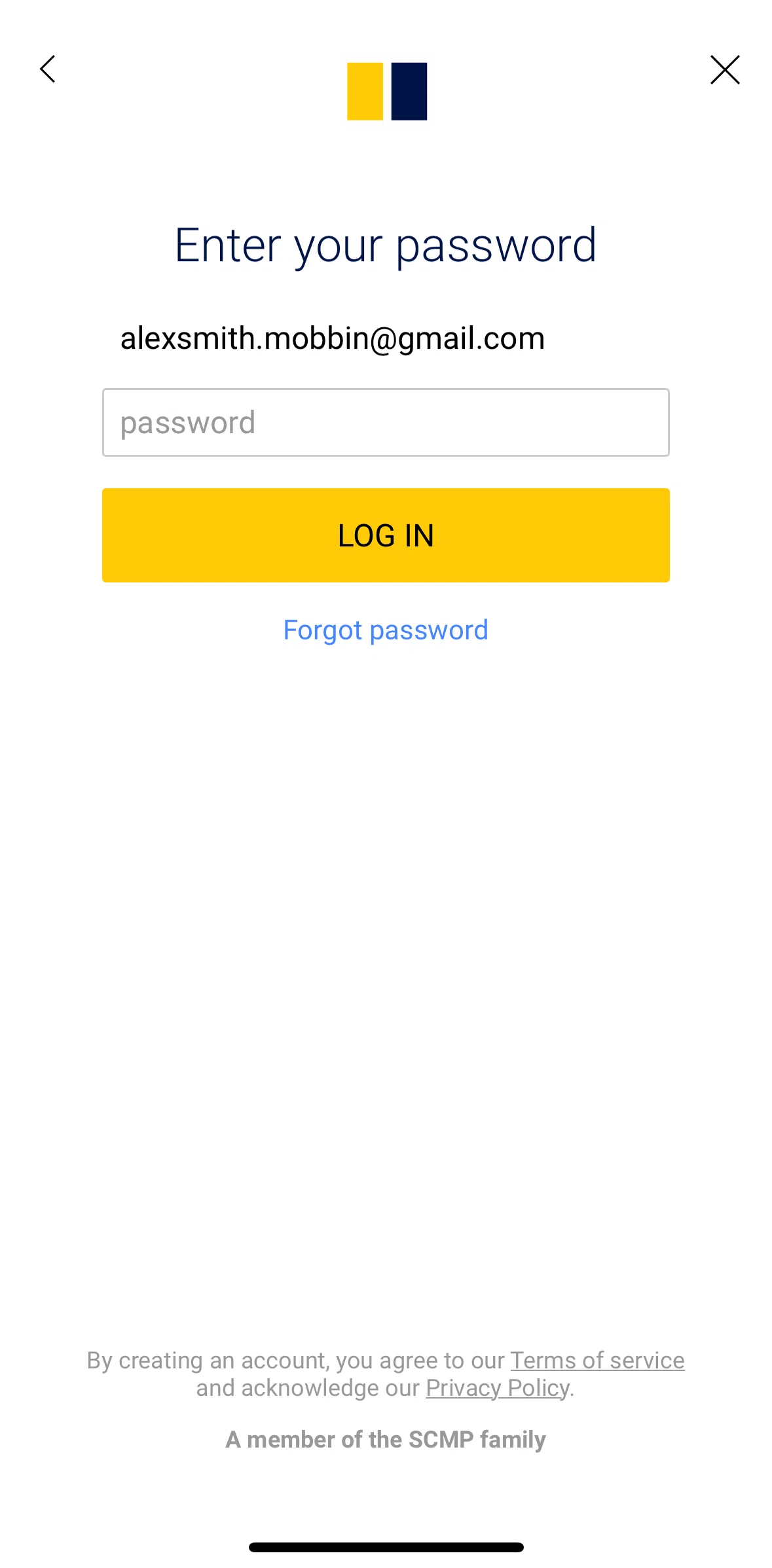 South China Morning Post Screen screen in the Resetting password flow