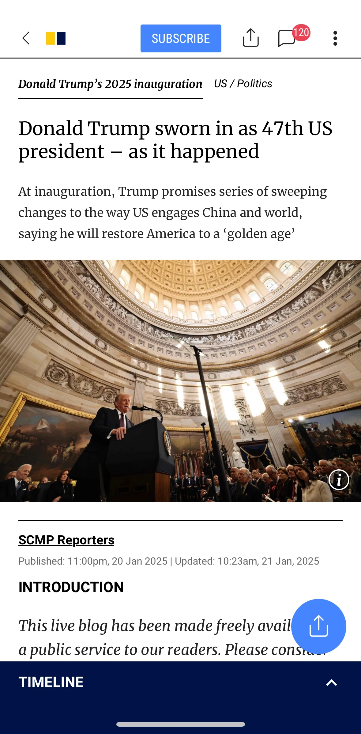 South China Morning Post Screen screen in the Timeline flow