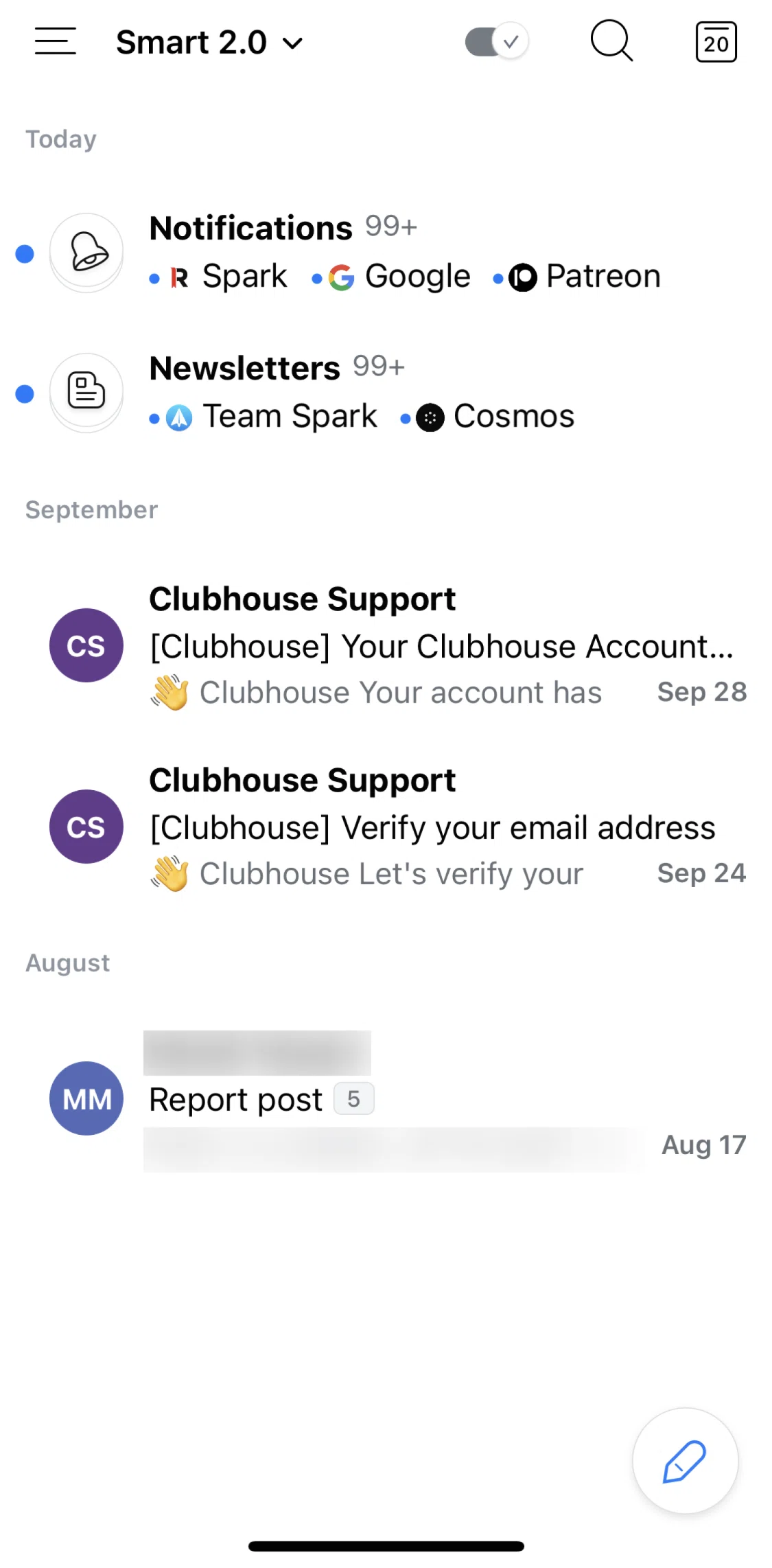 Spark Mail Screen screen in the Action options flow