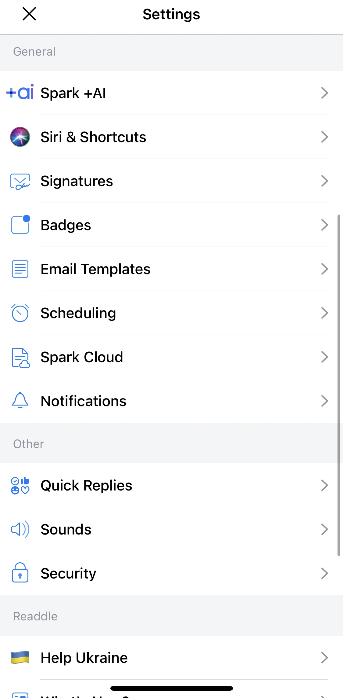 Spark Mail Screen screen in the Adding a Quick Reply flow