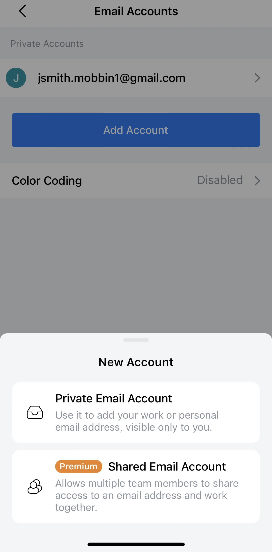 Spark Mail Screen screen in the Adding an email account flow
