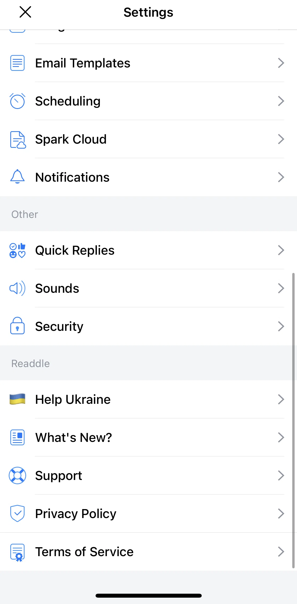 Spark Mail Screen screen in the App info flow