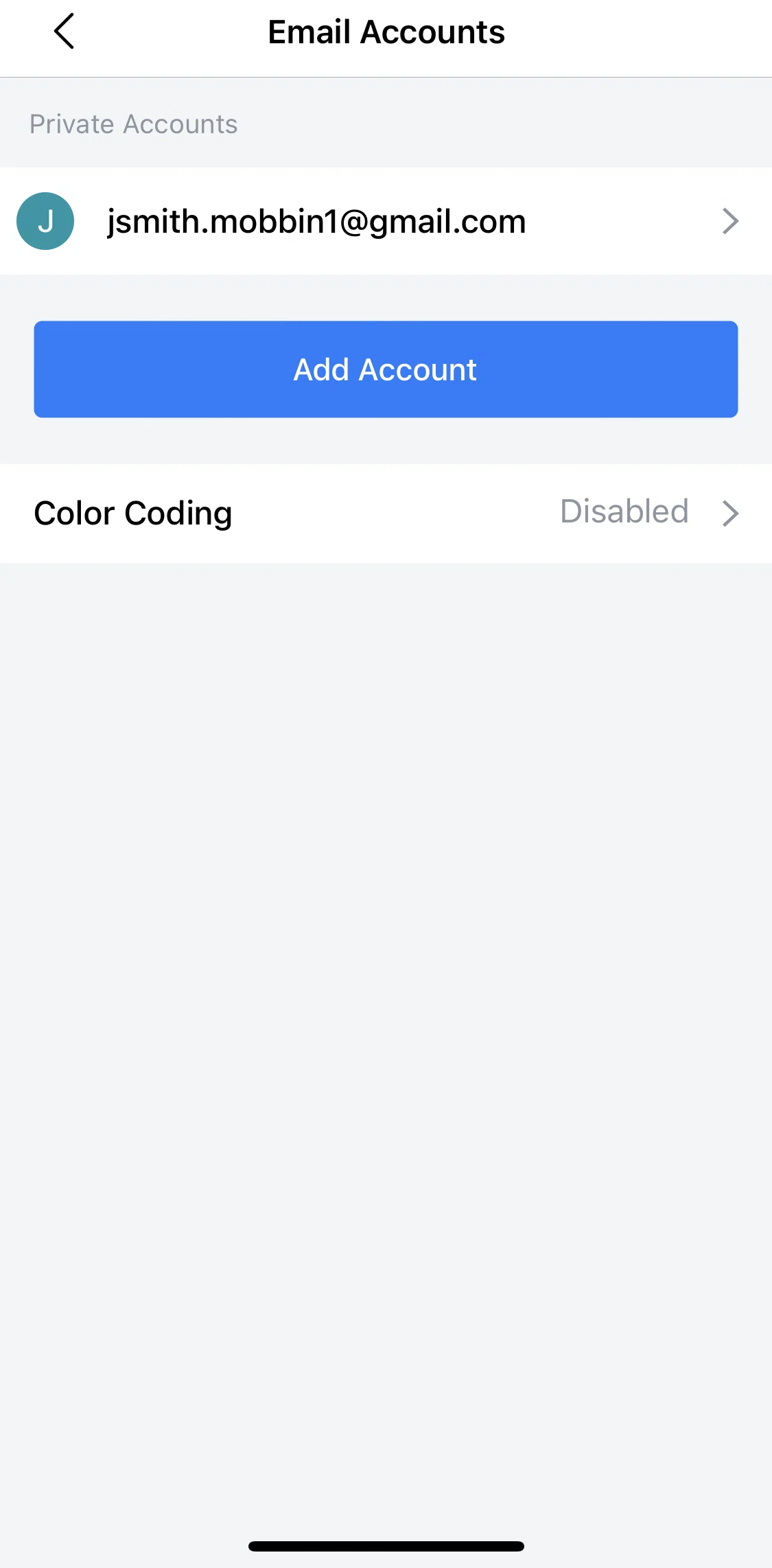 Spark Mail Screen screen in the Changing account color flow