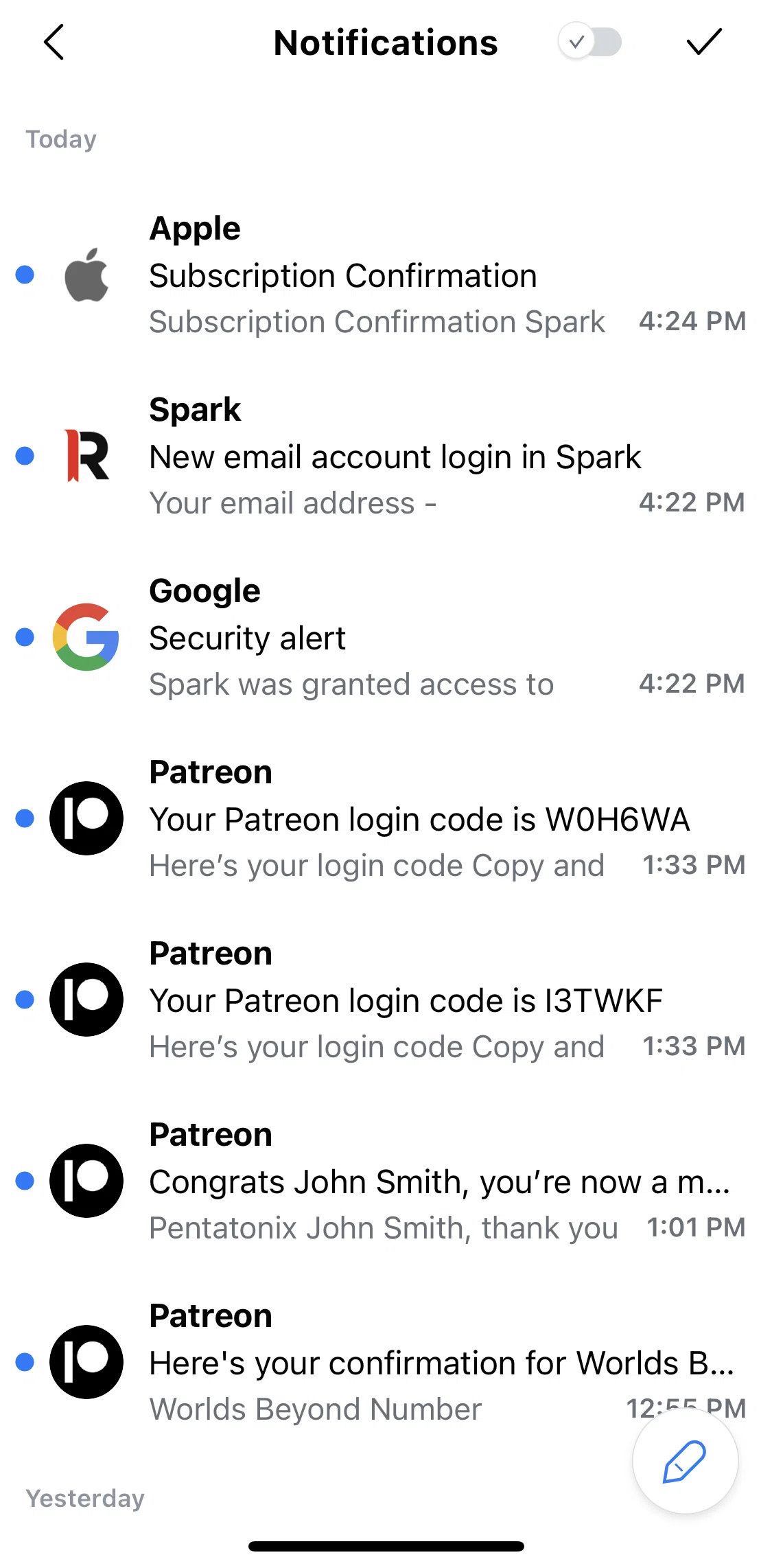 Spark Mail Screen screen in the Email detail flow