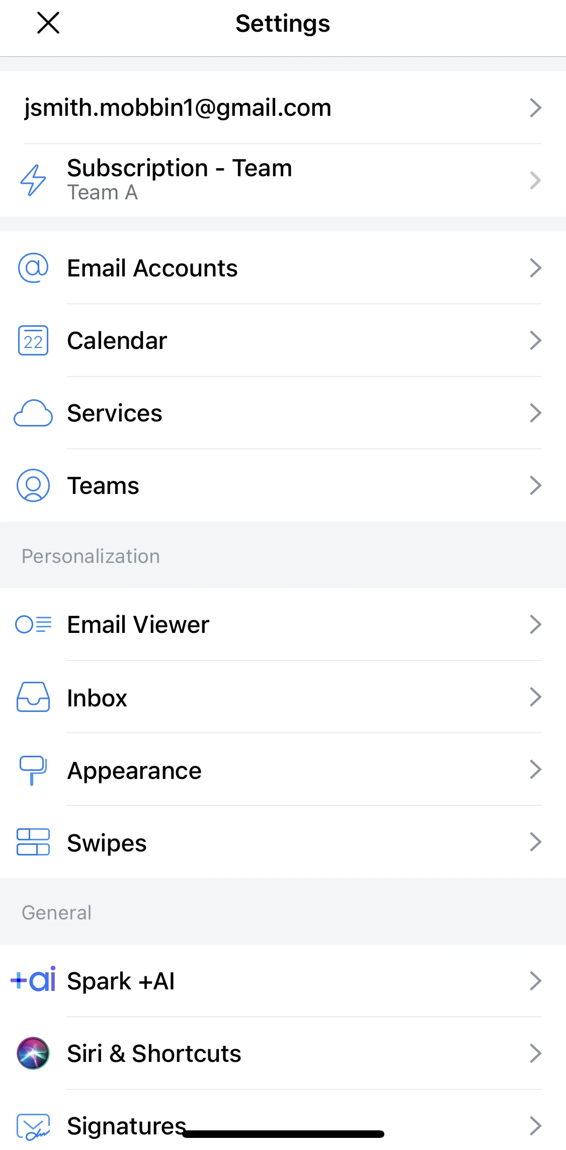 Spark Mail Screen screen in the Logging out flow